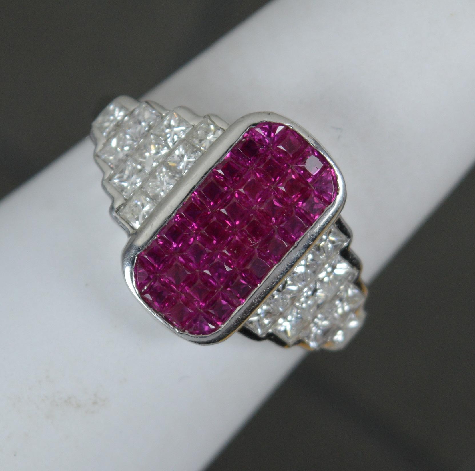 Incredible 18ct White Gold Ruby and Vs Diamond Cluster Panel Ring 3