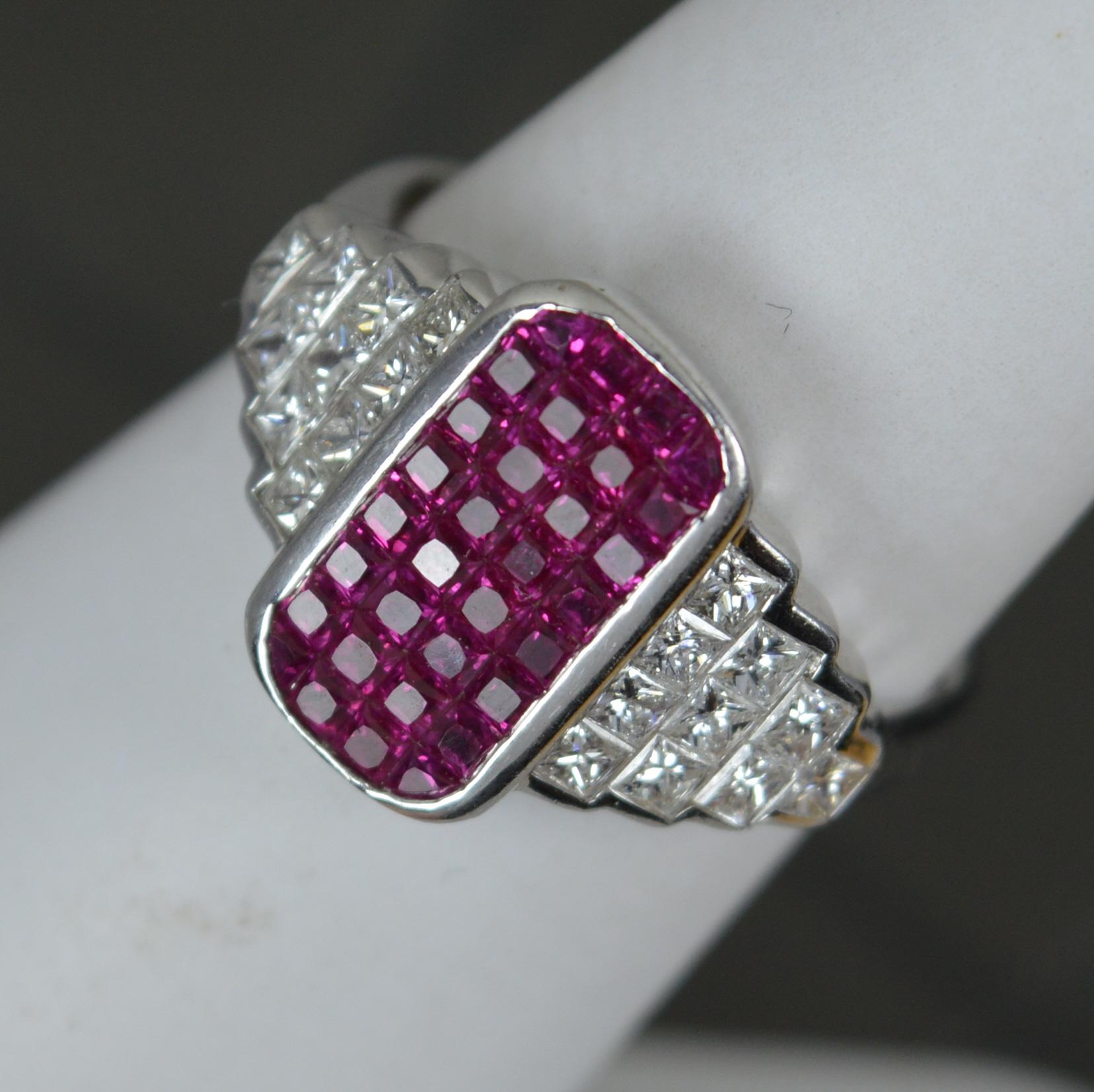 Incredible 18ct White Gold Ruby and Vs Diamond Cluster Panel Ring 4