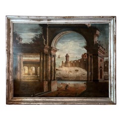 Incredible 18th Century Italian Capriccio in Silver Leaf Frame