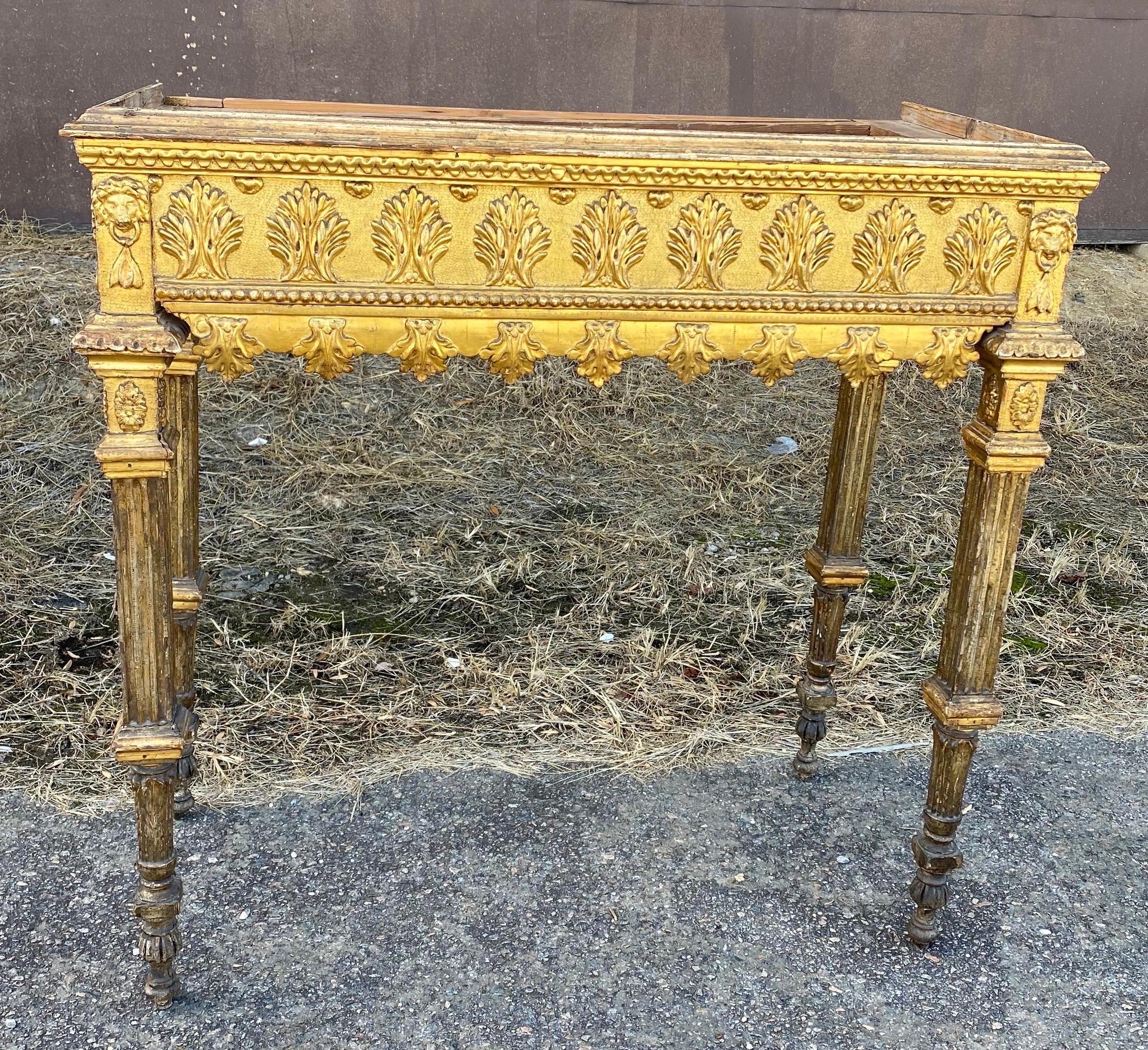 Incredible 18th Century Italian Neoclassical Giltwood Marble Top Console For Sale 6
