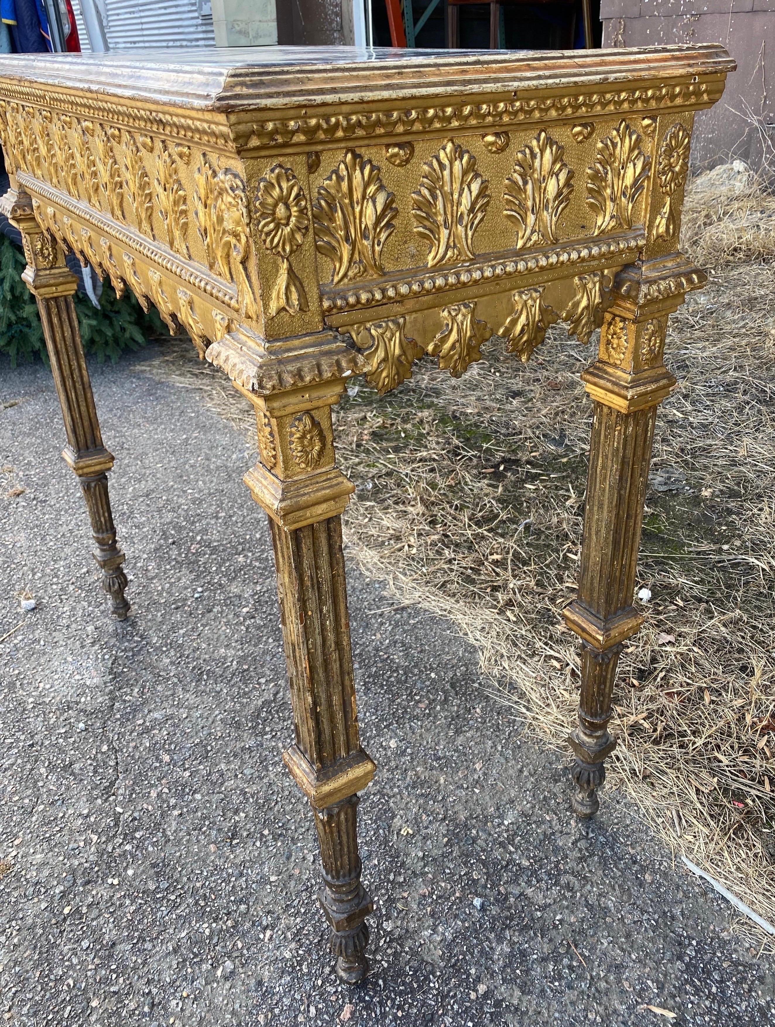 Incredible 18th Century Italian Neoclassical Giltwood Marble Top Console For Sale 2