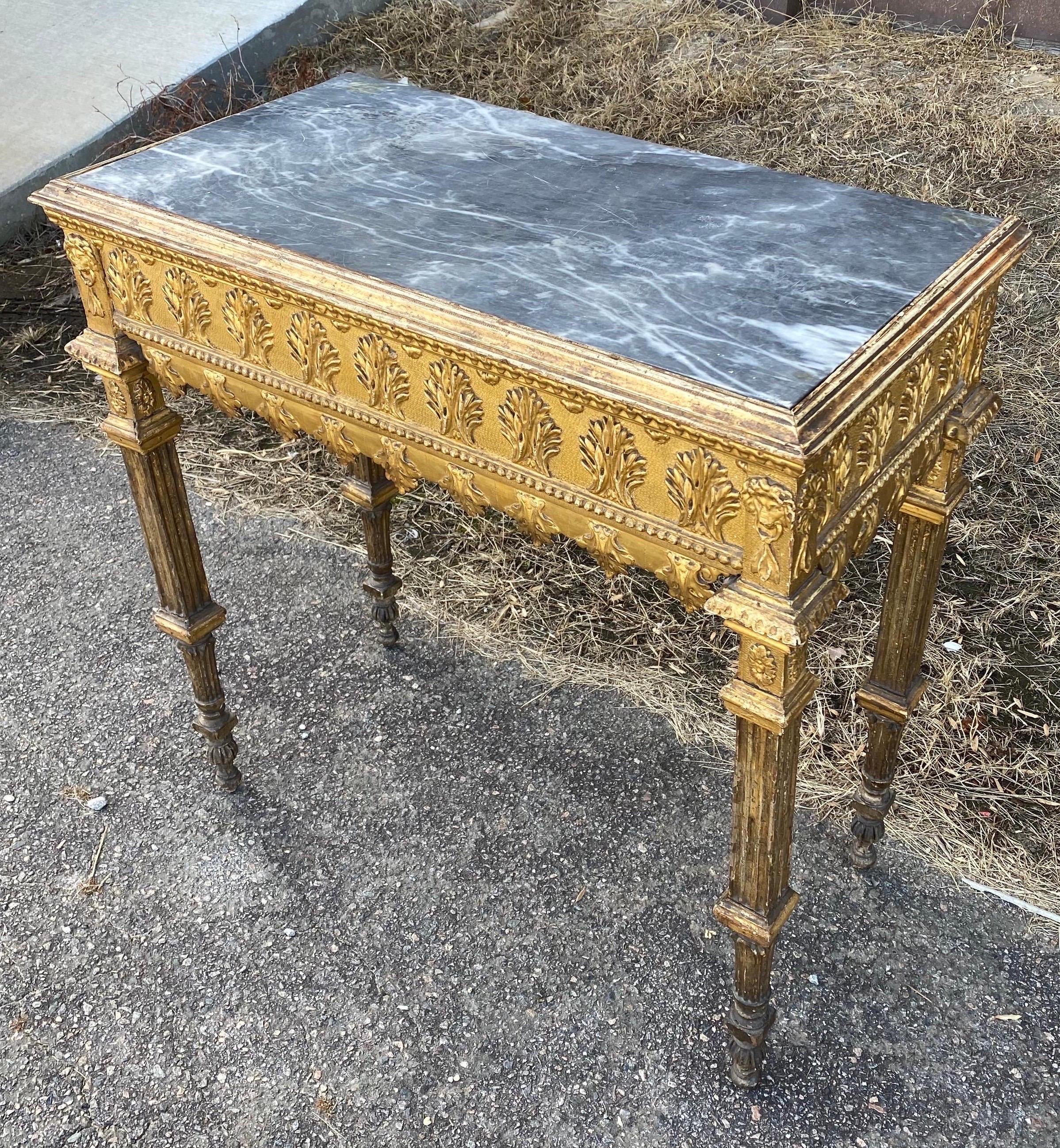 Incredible 18th Century Italian Neoclassical Giltwood Marble Top Console For Sale 3