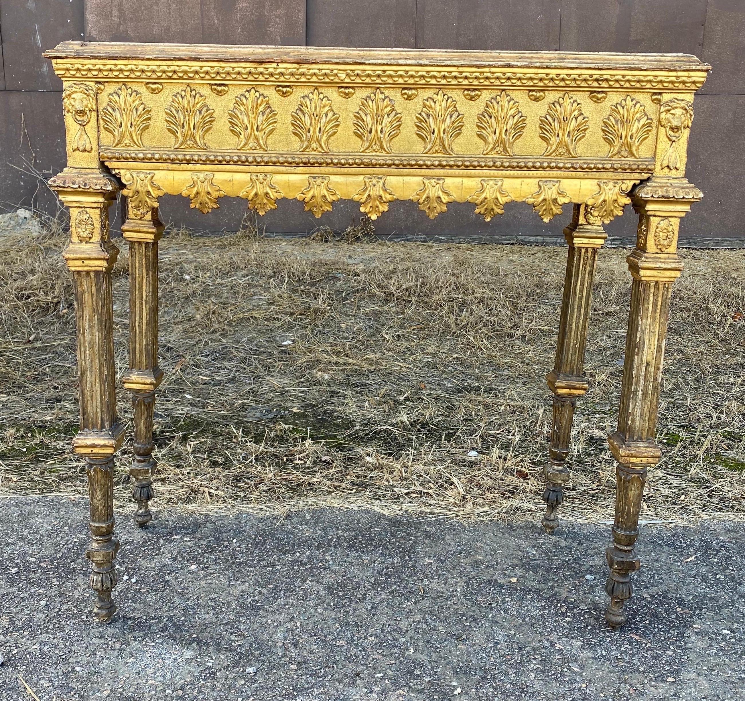 Incredible 18th Century Italian Neoclassical Giltwood Marble Top Console For Sale 4