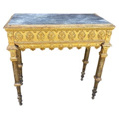 Incredibile console neoclassica italiana del XVIII secolo con piano in marmo e legno dorato