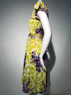 Incredible 1940s Nylon Jersey Swing Dress In A Spectacular Chartreuse and Floral