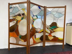 Incroyable paravent en verre abstrait vintage des années 1970, séparateur de pièce