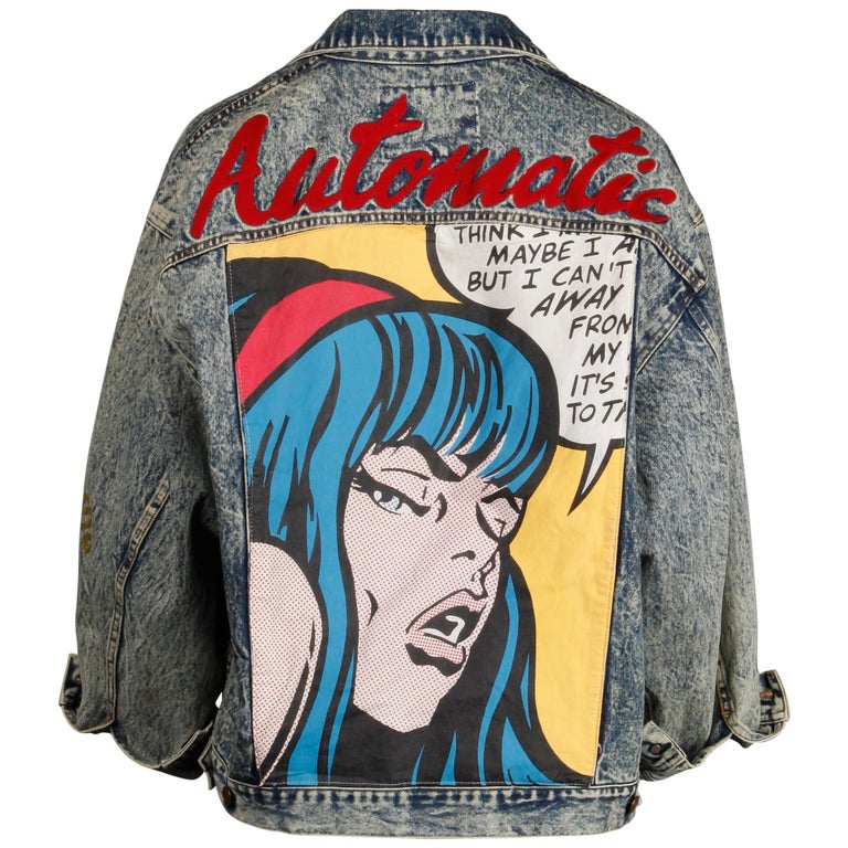 Incredible 1980s Vintage Comic Book Pop Art Acid Washed Denim Jean