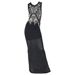 Increíble vestido vintage de malla con tachuelas de pedrería y perlas negras de los años 90