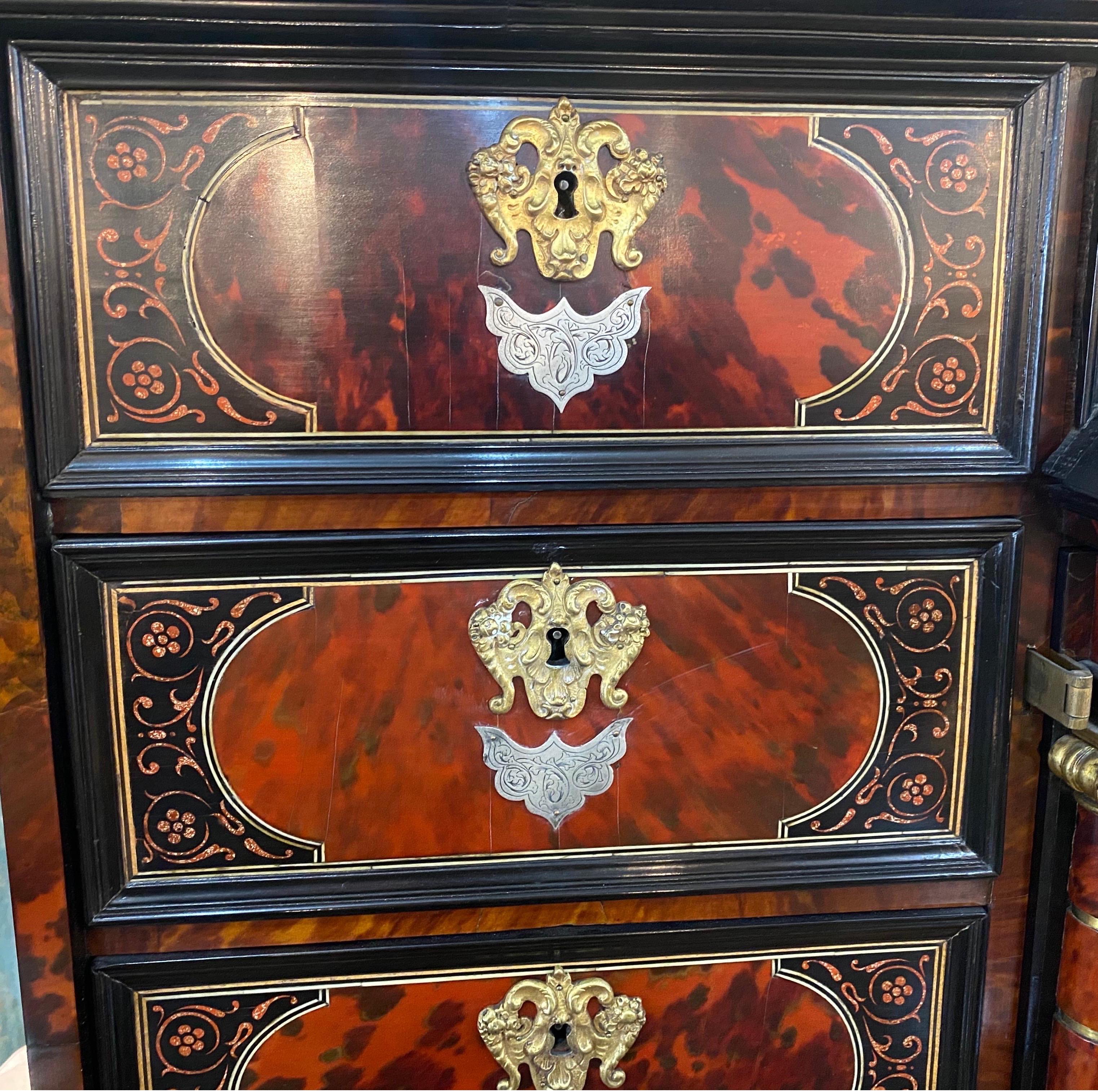 Incredible 19th Century Continental Tortoiseshell and Silver Collectors Cabinet For Sale 1