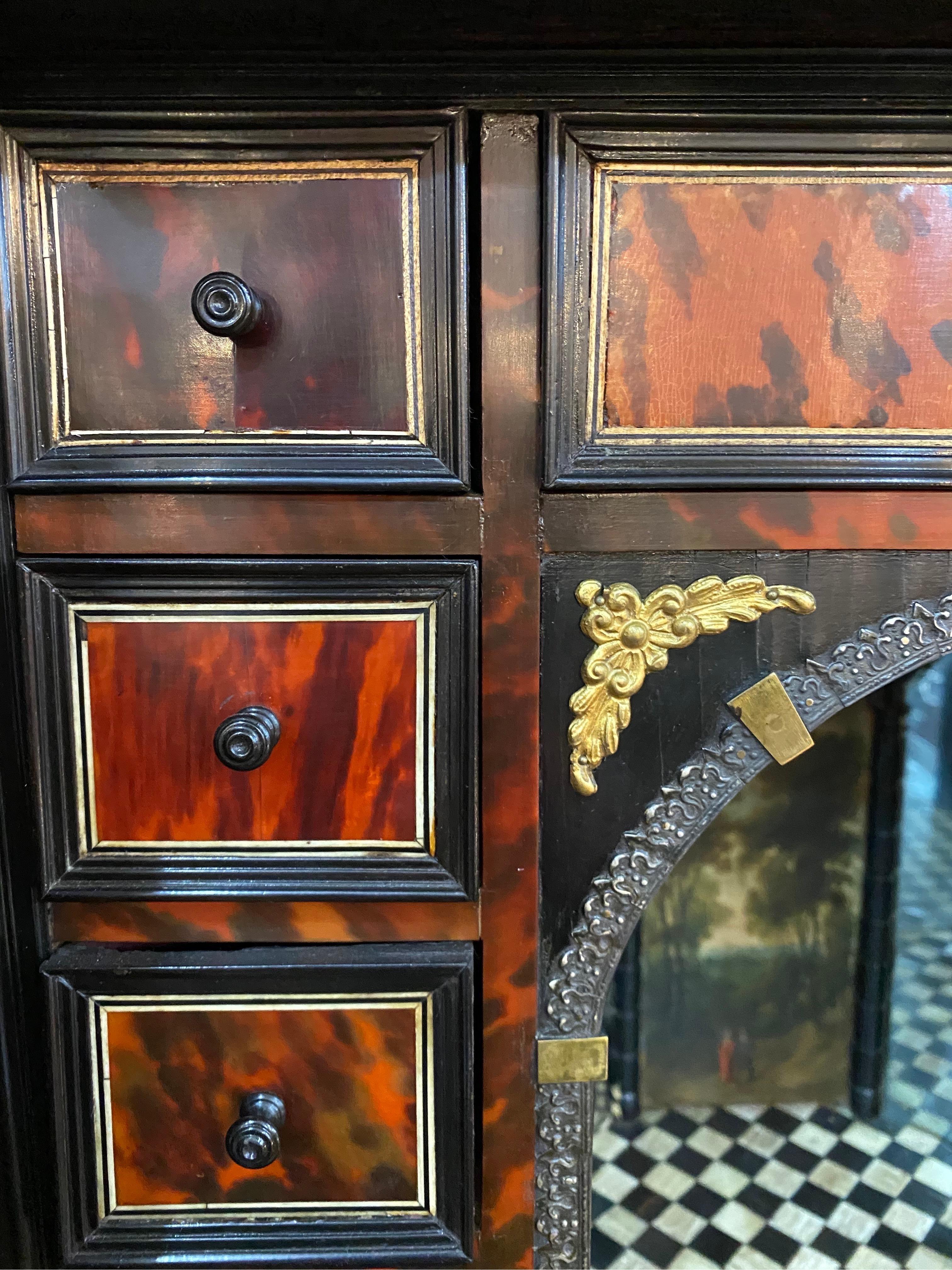 Incredible 19th Century Continental Tortoiseshell and Silver Collectors Cabinet For Sale 4