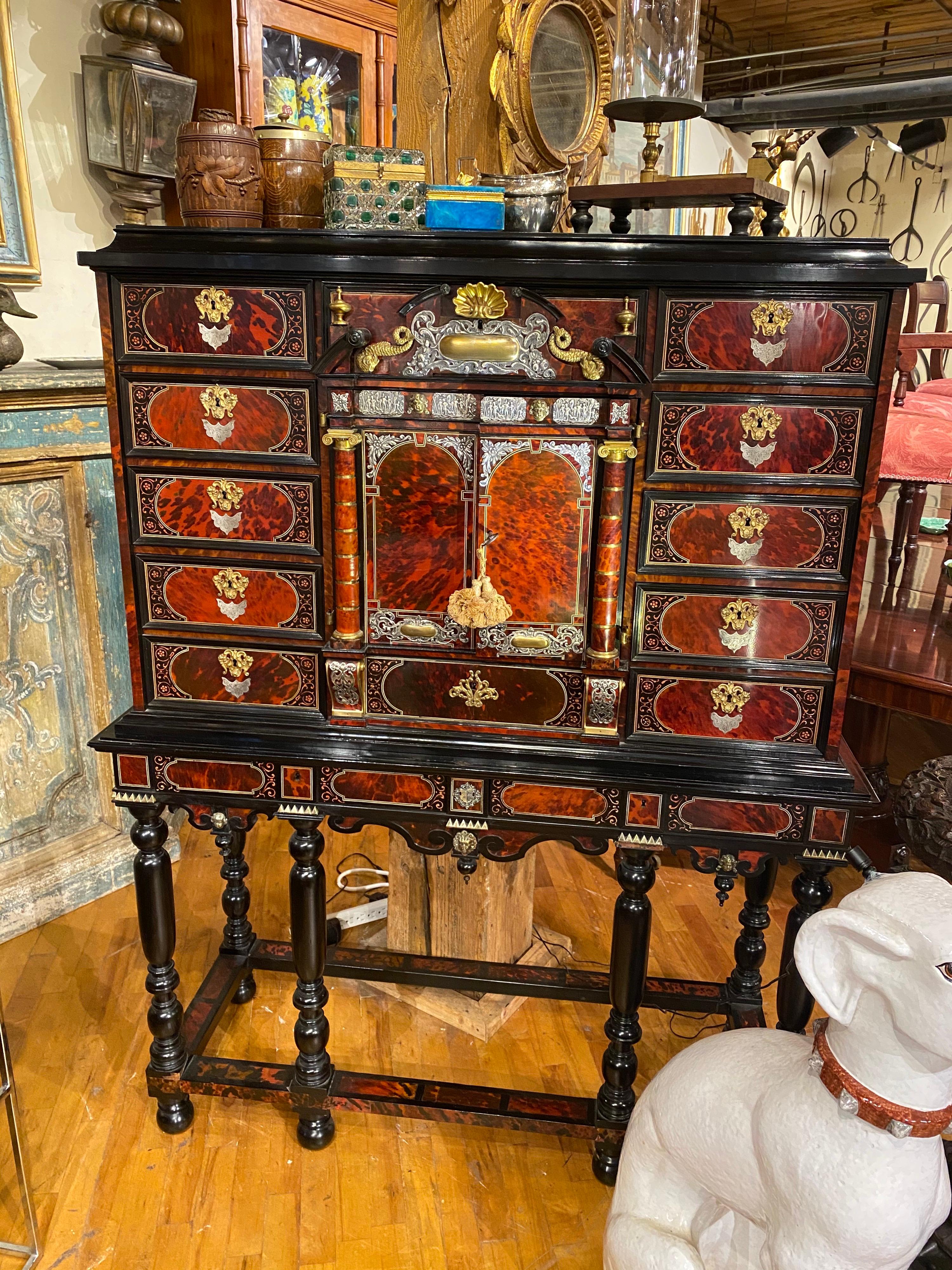 Incredible 19th Century Continental Tortoiseshell and Silver Collectors Cabinet For Sale 6