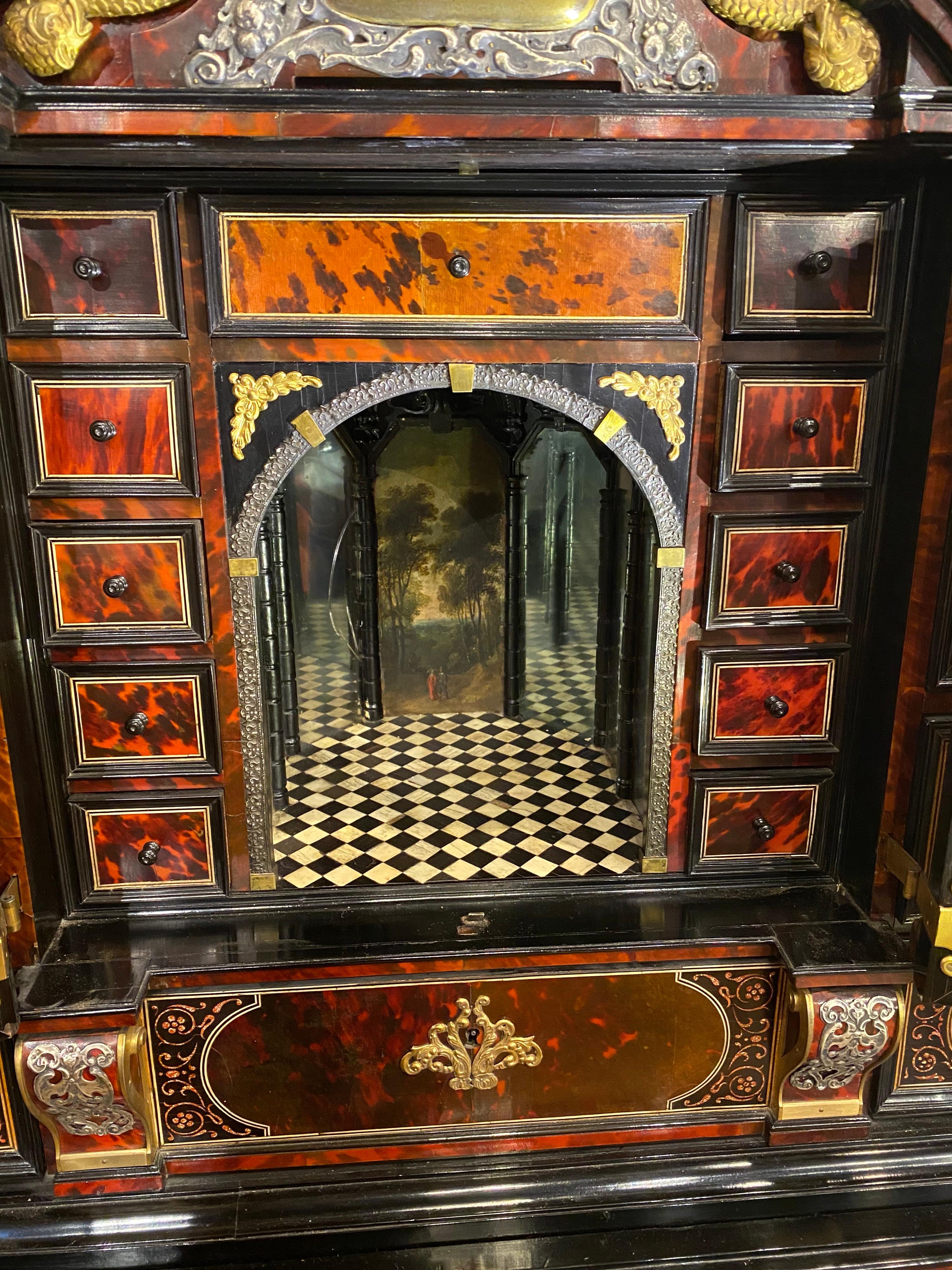 Incredible 19th Century Continental Tortoiseshell and Silver Collectors Cabinet For Sale 7