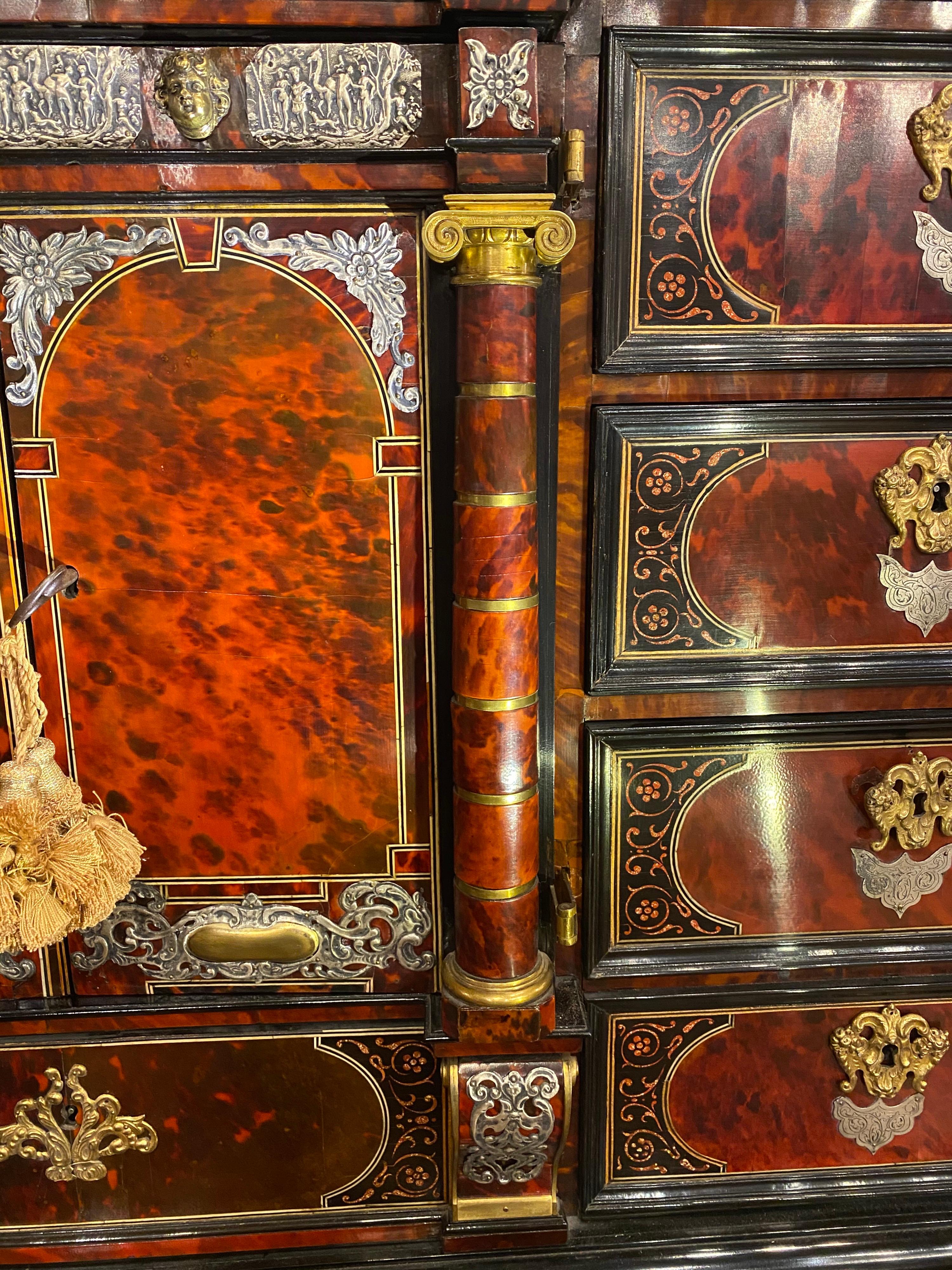 Incredible 19th Century Continental Tortoiseshell and Silver Collectors Cabinet For Sale 8