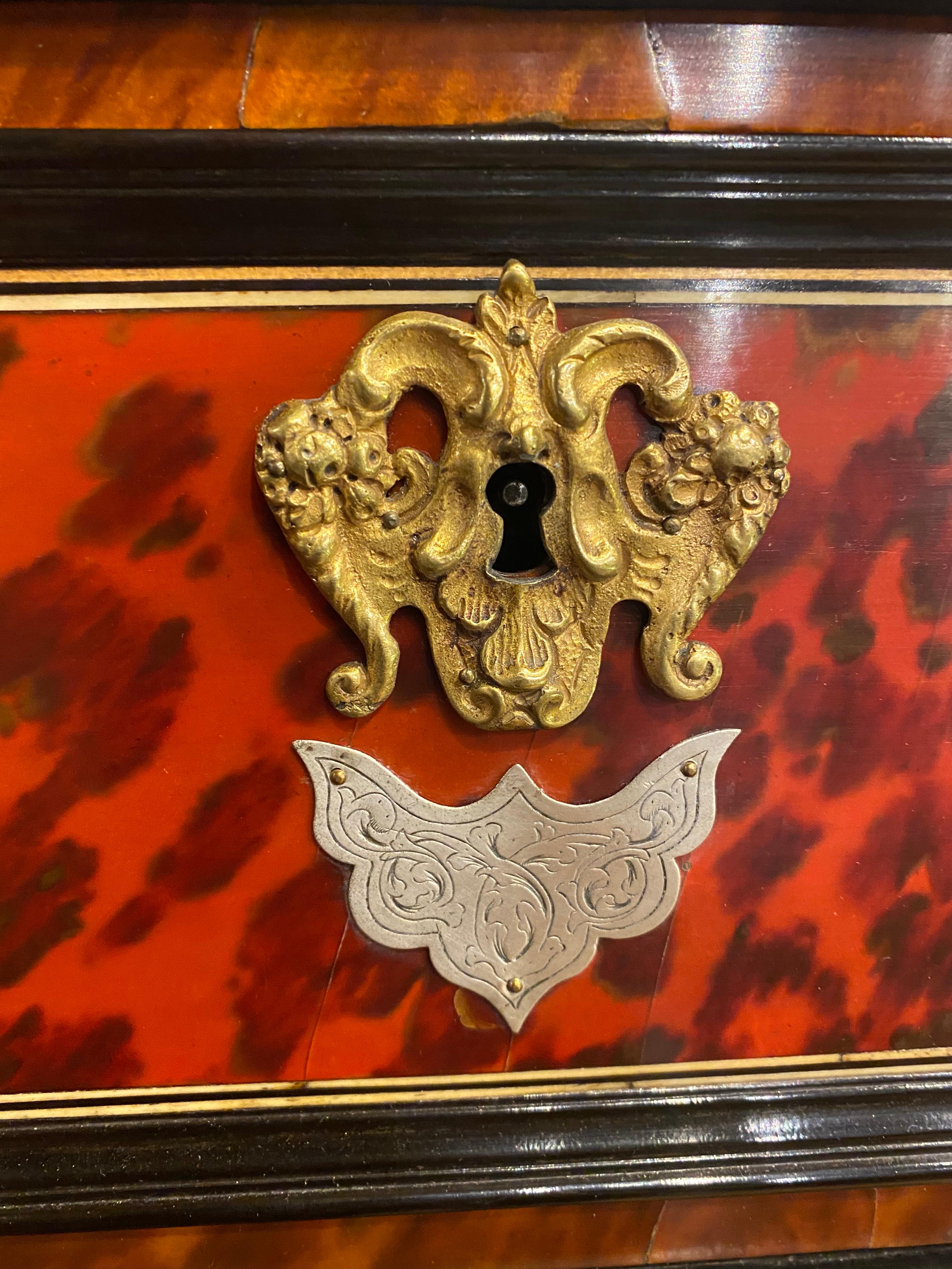 Incredible 19th Century Continental Tortoiseshell and Silver Collectors Cabinet For Sale 10