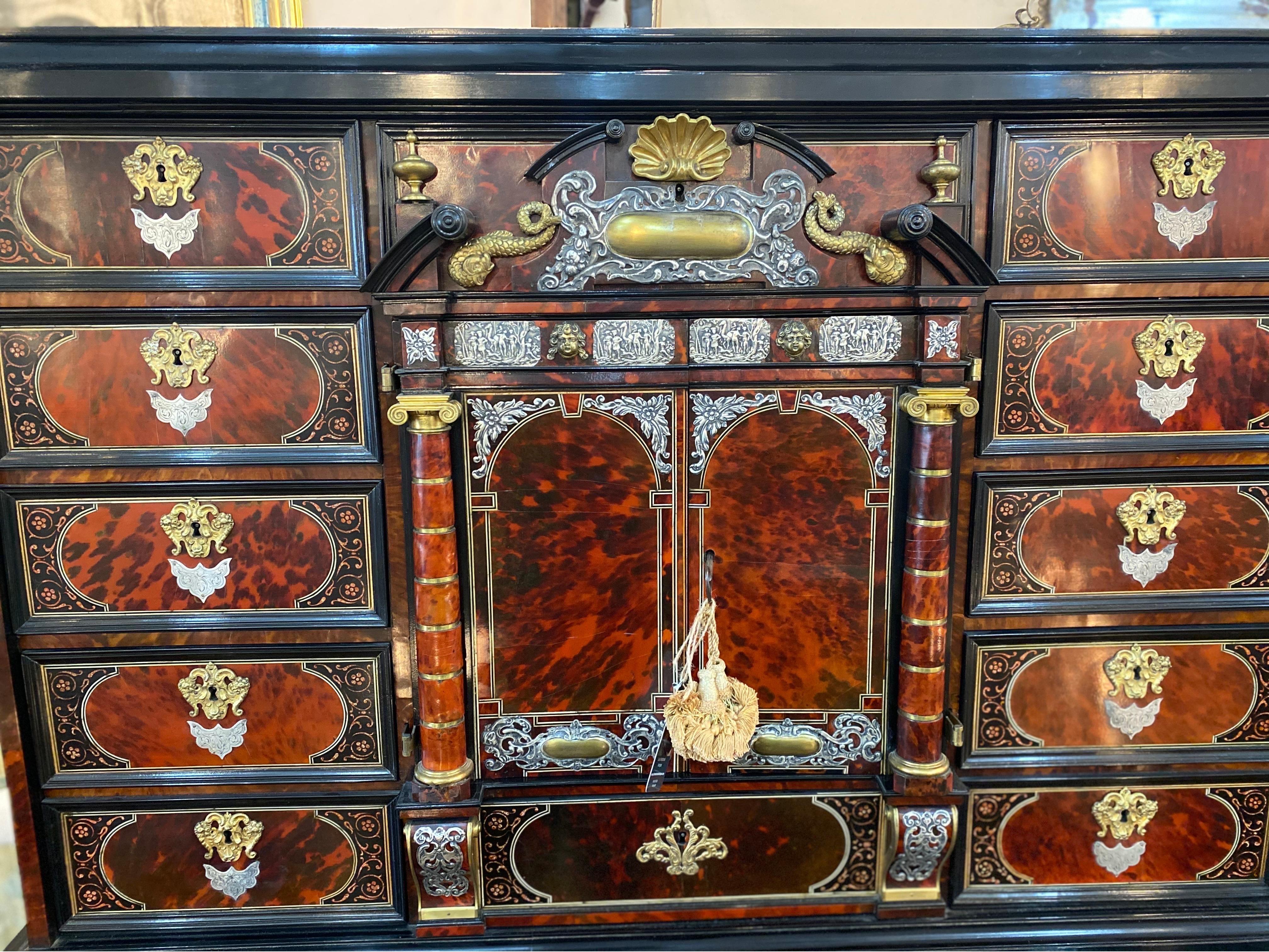 Ebonized Incredible 19th Century Continental Tortoiseshell and Silver Collectors Cabinet For Sale