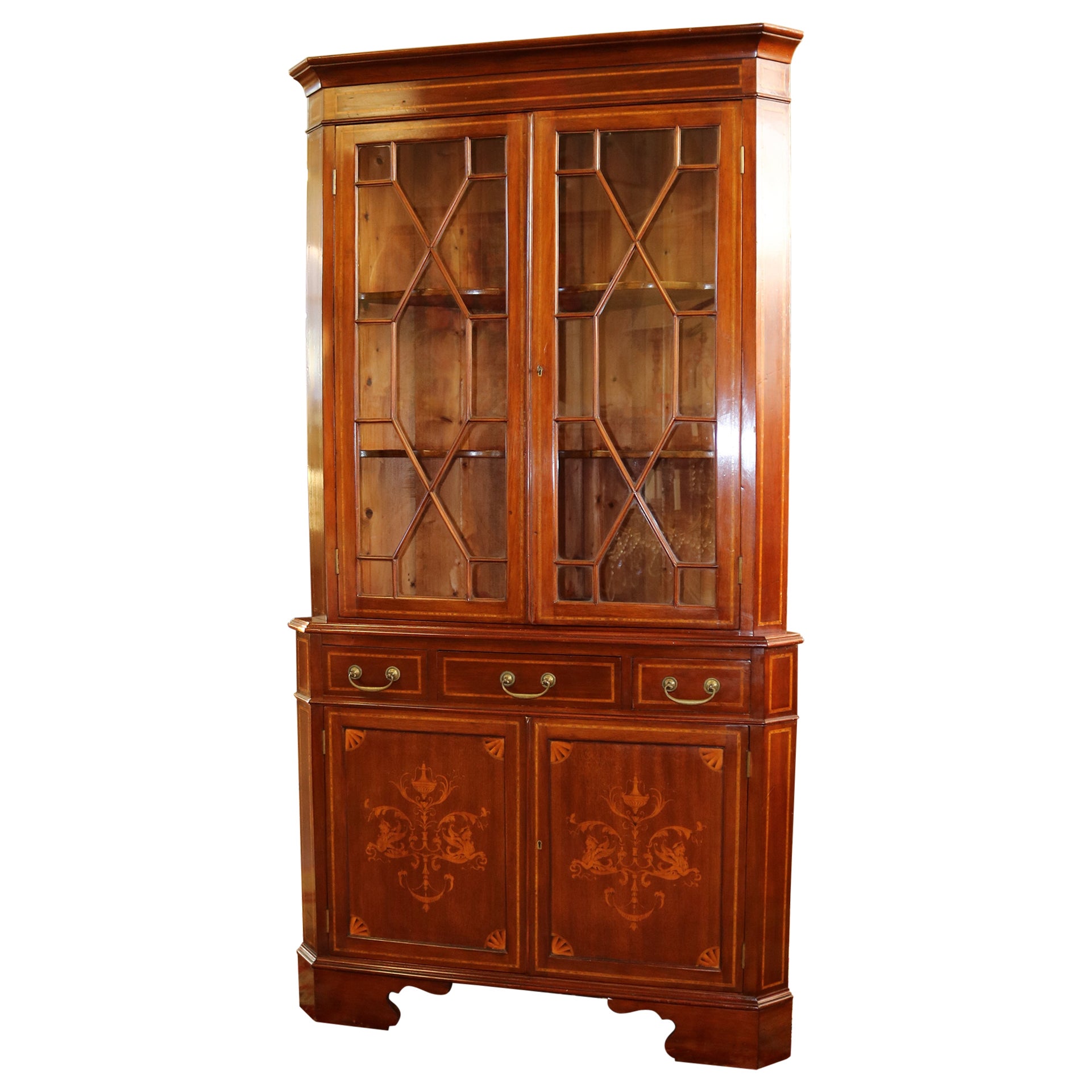 Incredible 19th Century Georgian Mahogany Inlaid Corner Cabinet