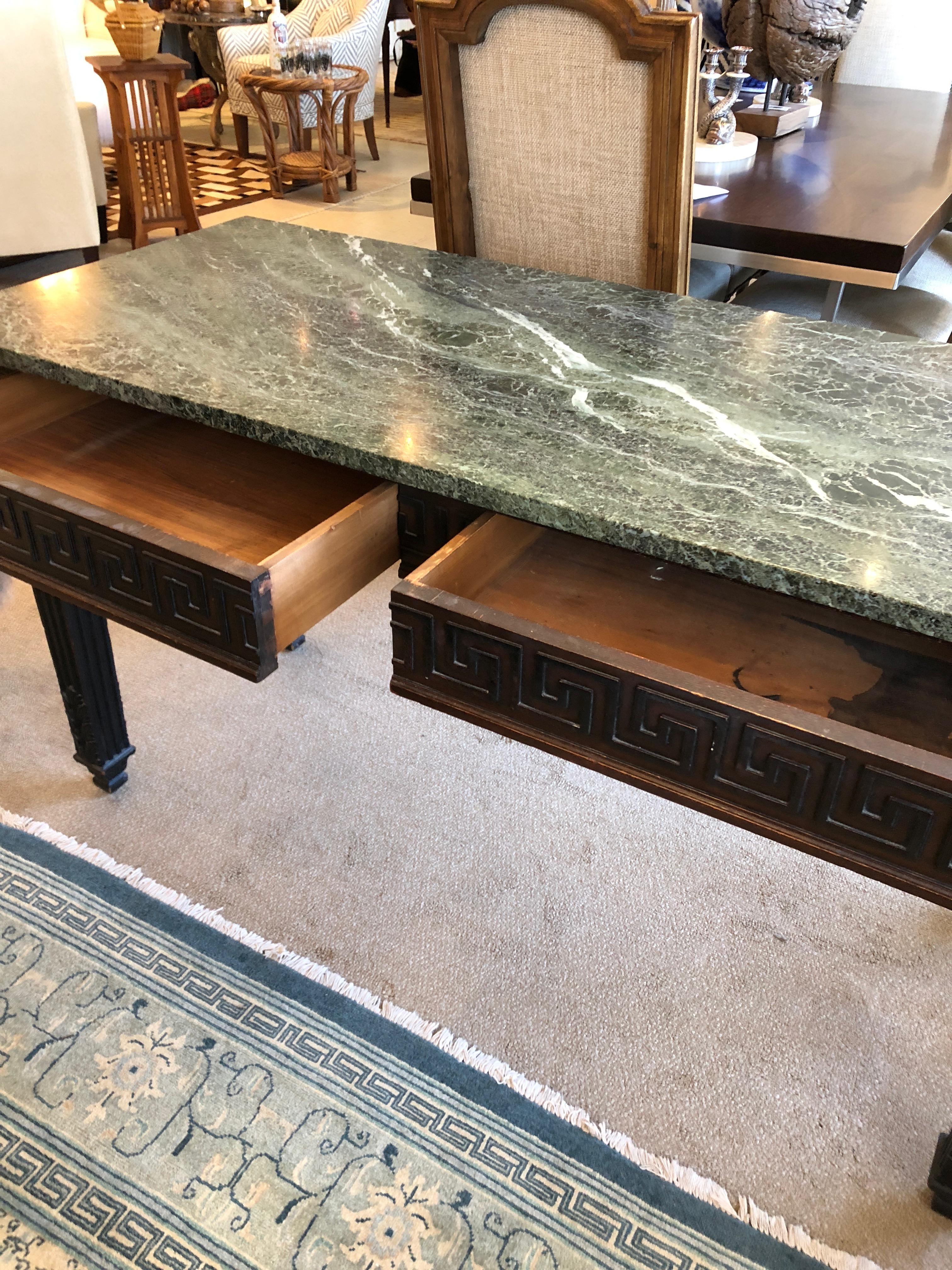 Antique 19th Century Greek Key Mahogany Console Sideboard with Green Marble Top 7