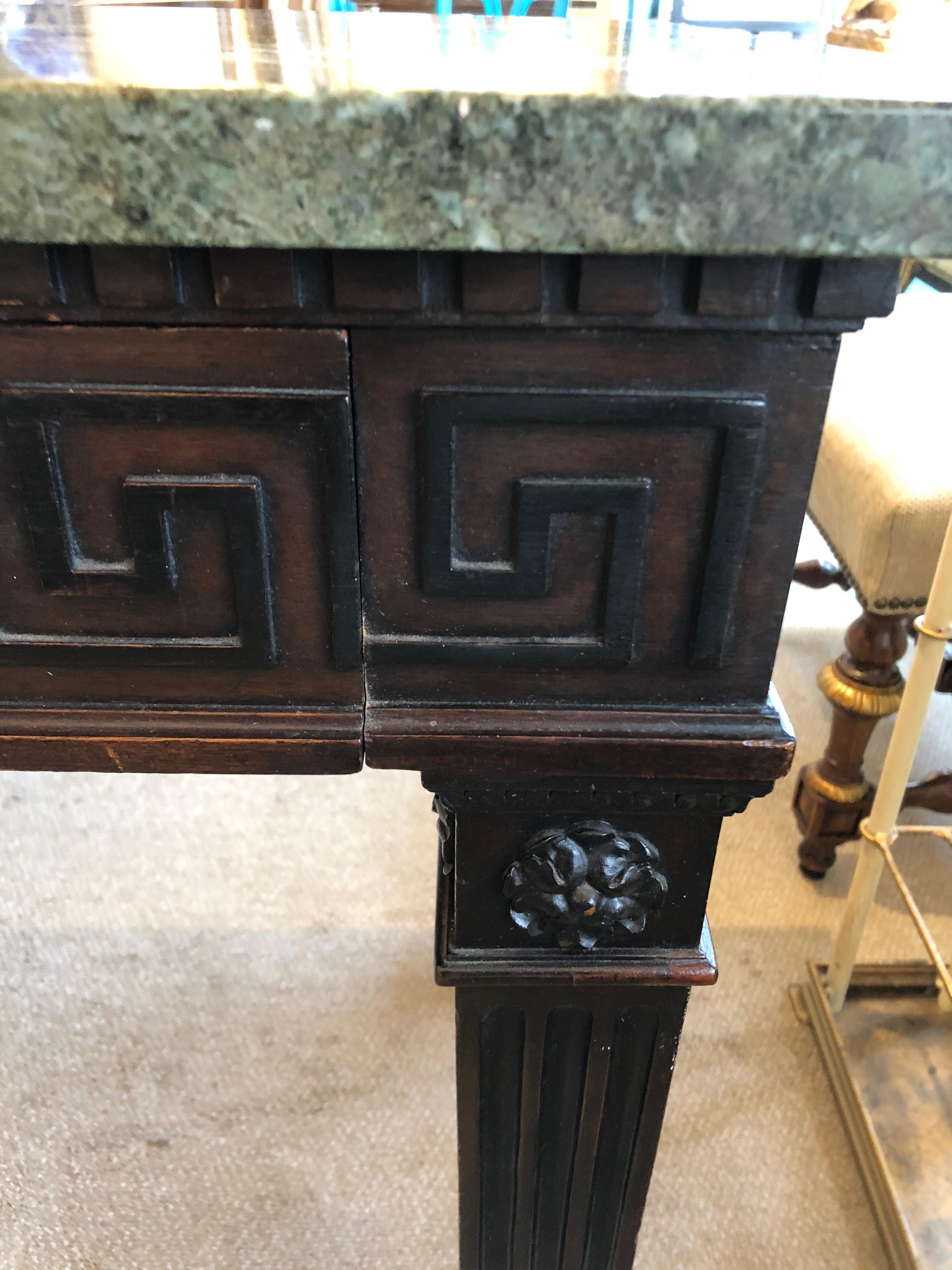  Antique 19th Century Greek Key Mahogany Console Sideboard with Green Marble Top For Sale 8