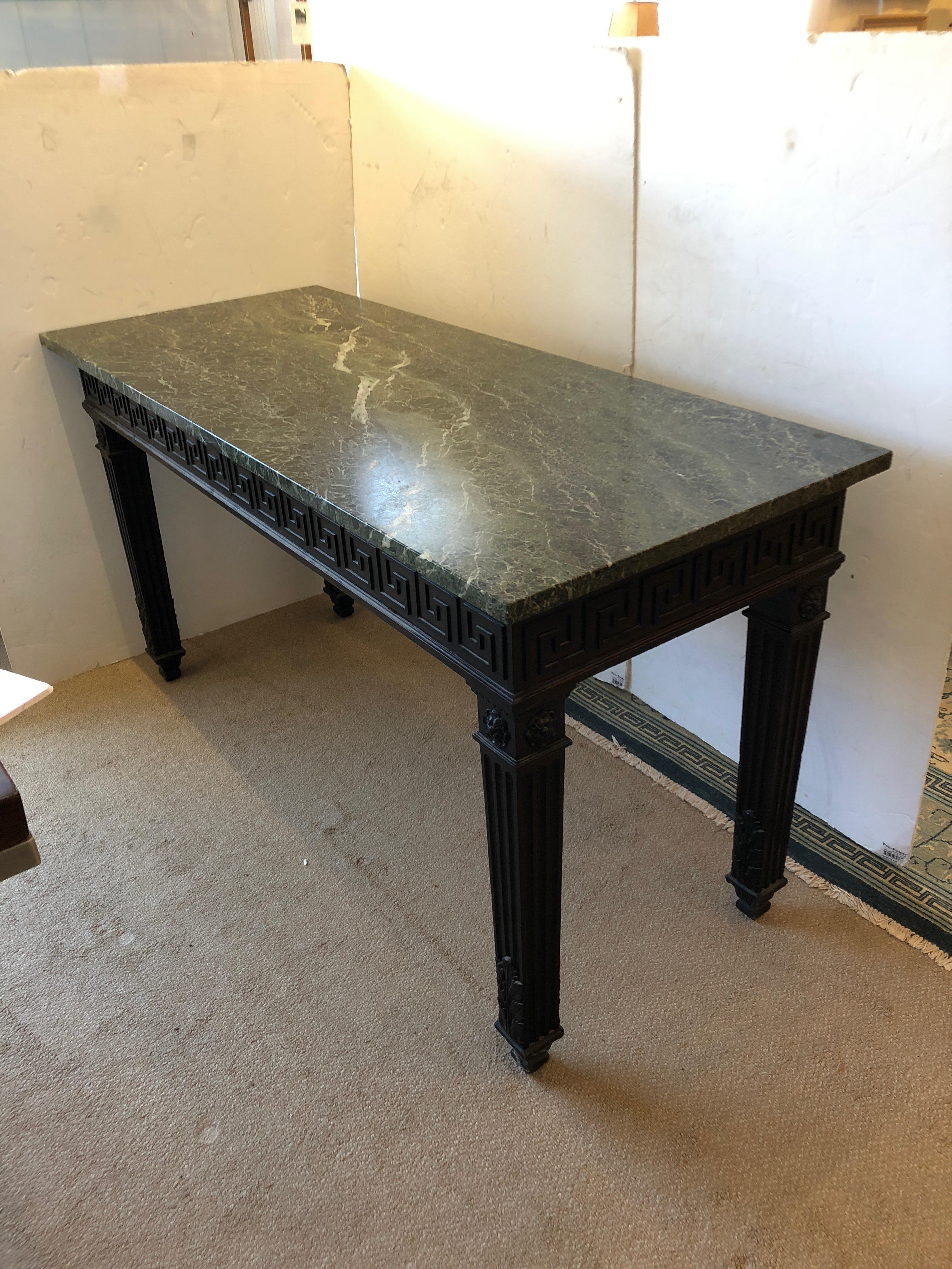 Antique 19th Century Greek Key Mahogany Console Sideboard with Green Marble Top 1
