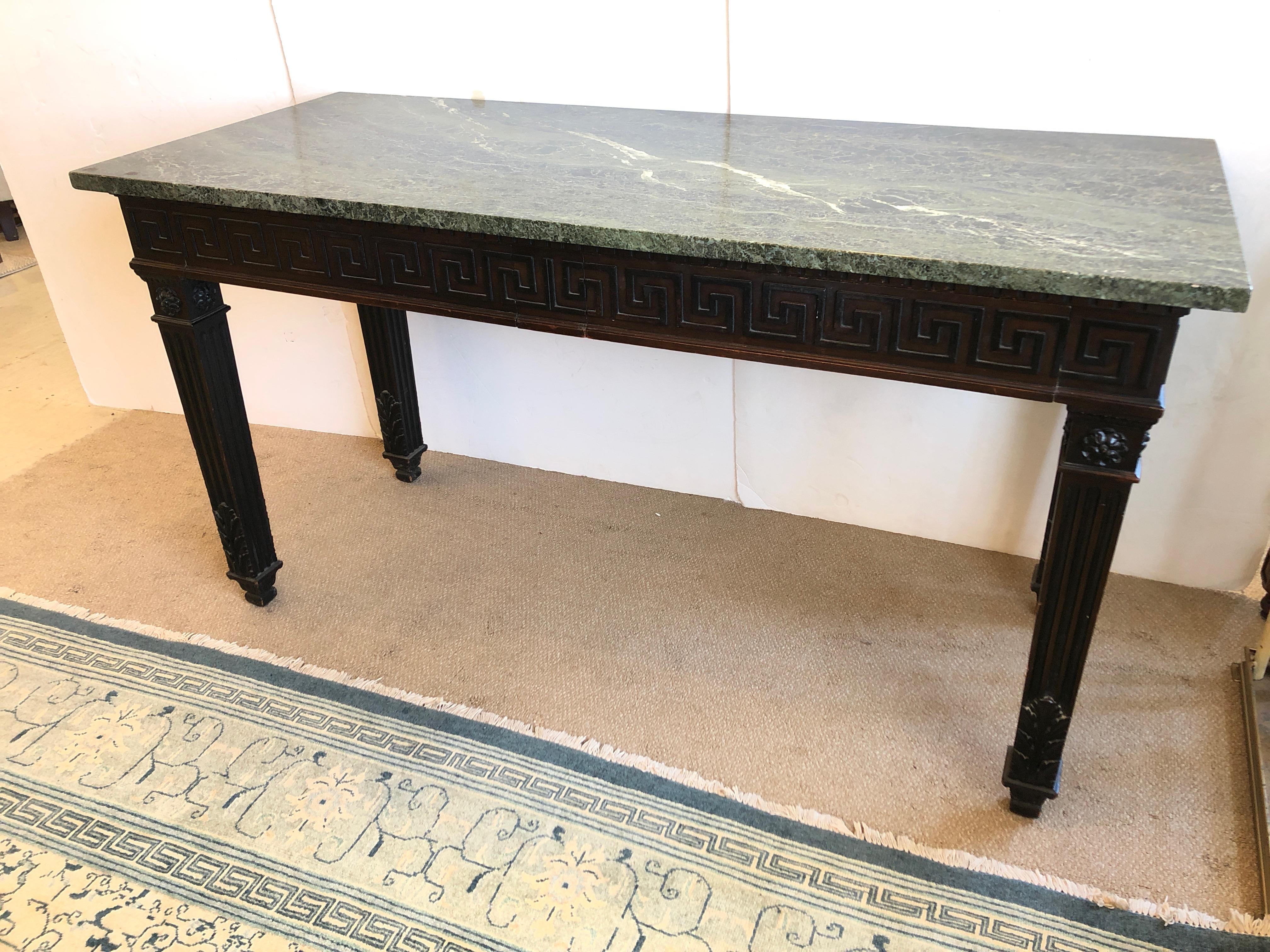  Antique 19th Century Greek Key Mahogany Console Sideboard with Green Marble Top For Sale 2
