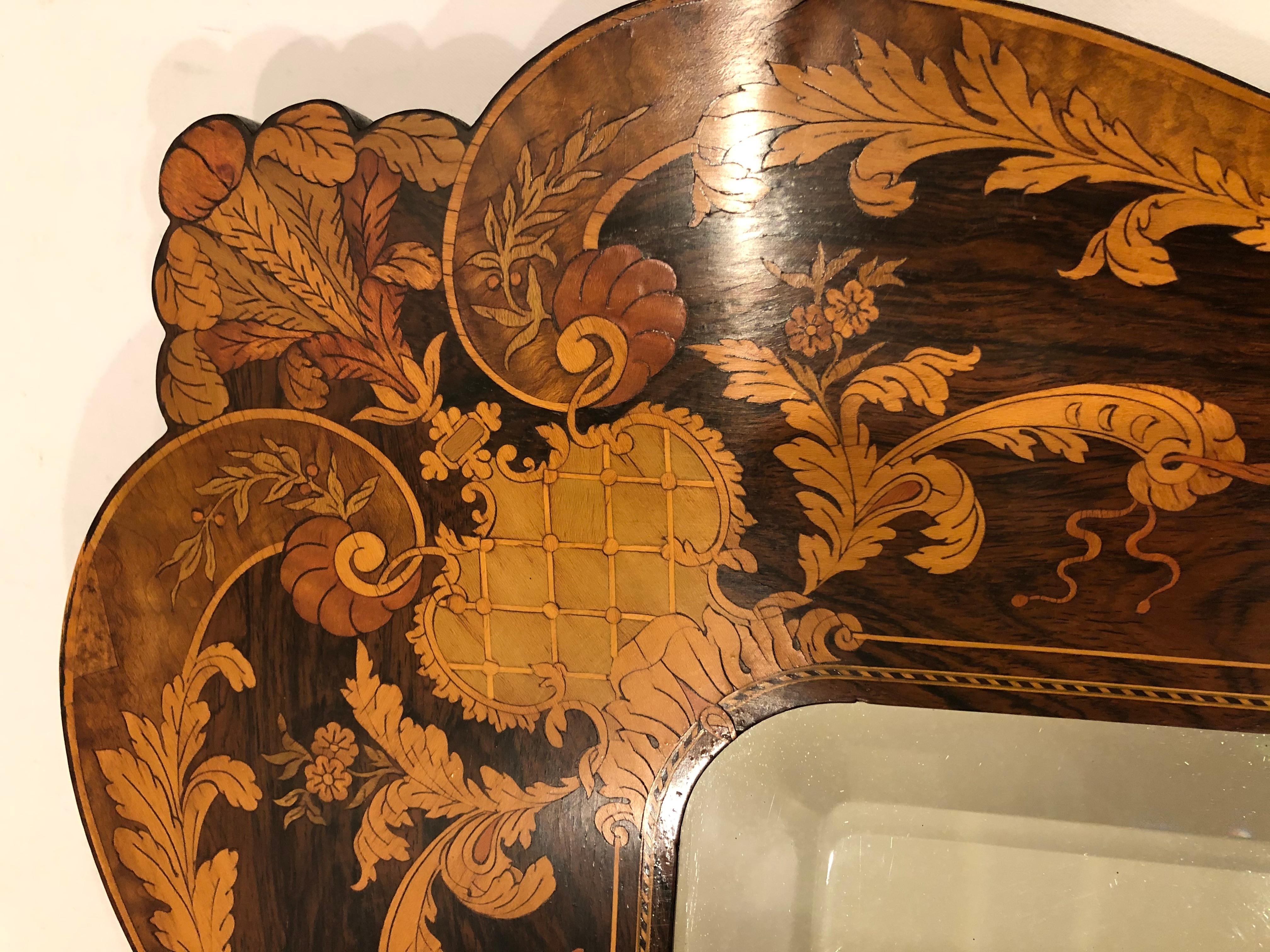 American Incredible 19th Century Mixed Wood Inlaid Mirror with George Washington For Sale