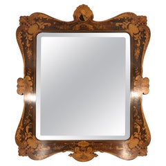 Antique Incredible 19th Century Mixed Wood Inlaid Mirror with George Washington