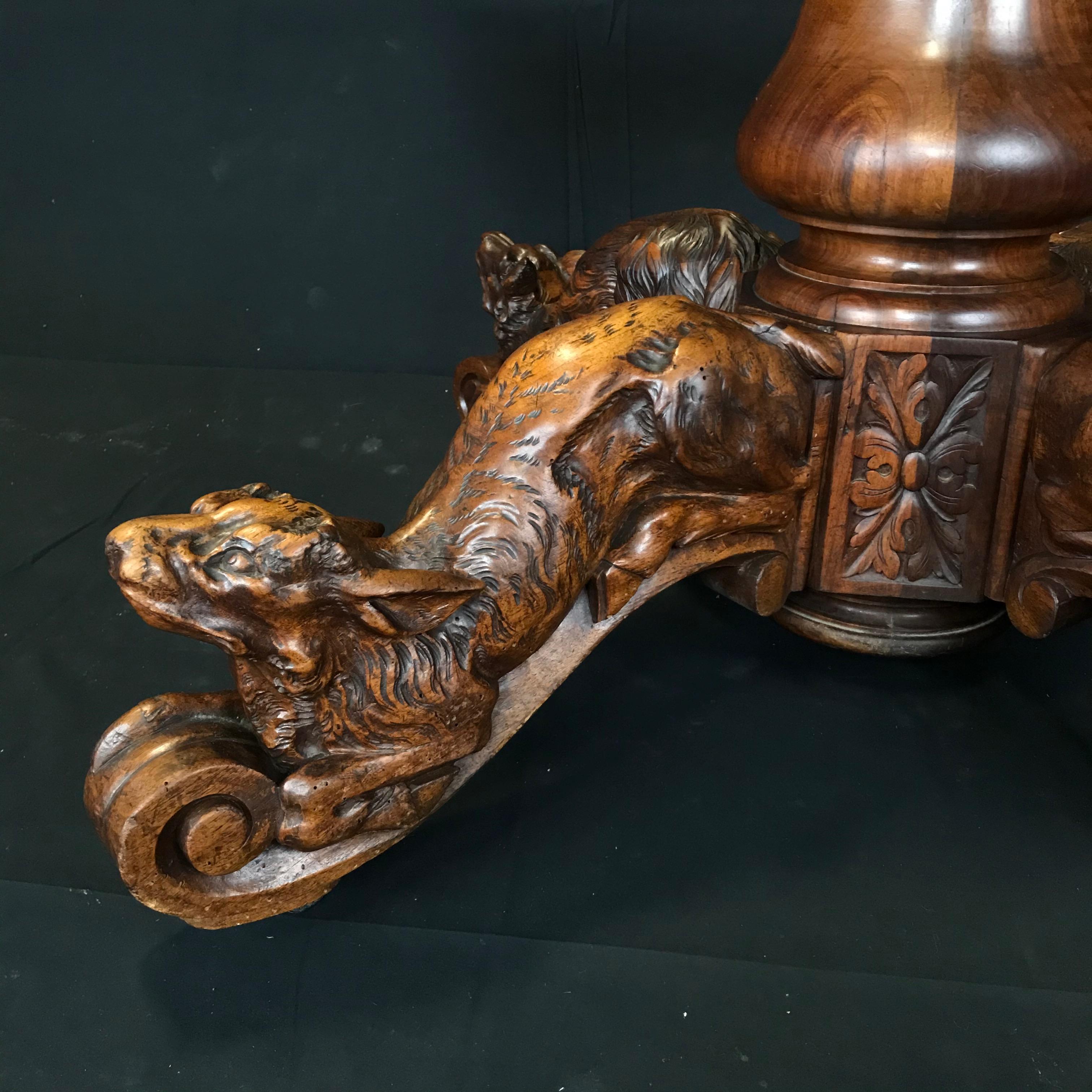 Incredible 19th Century Walnut Hunt Table with Boar, Dog, Deer and Fox 4
