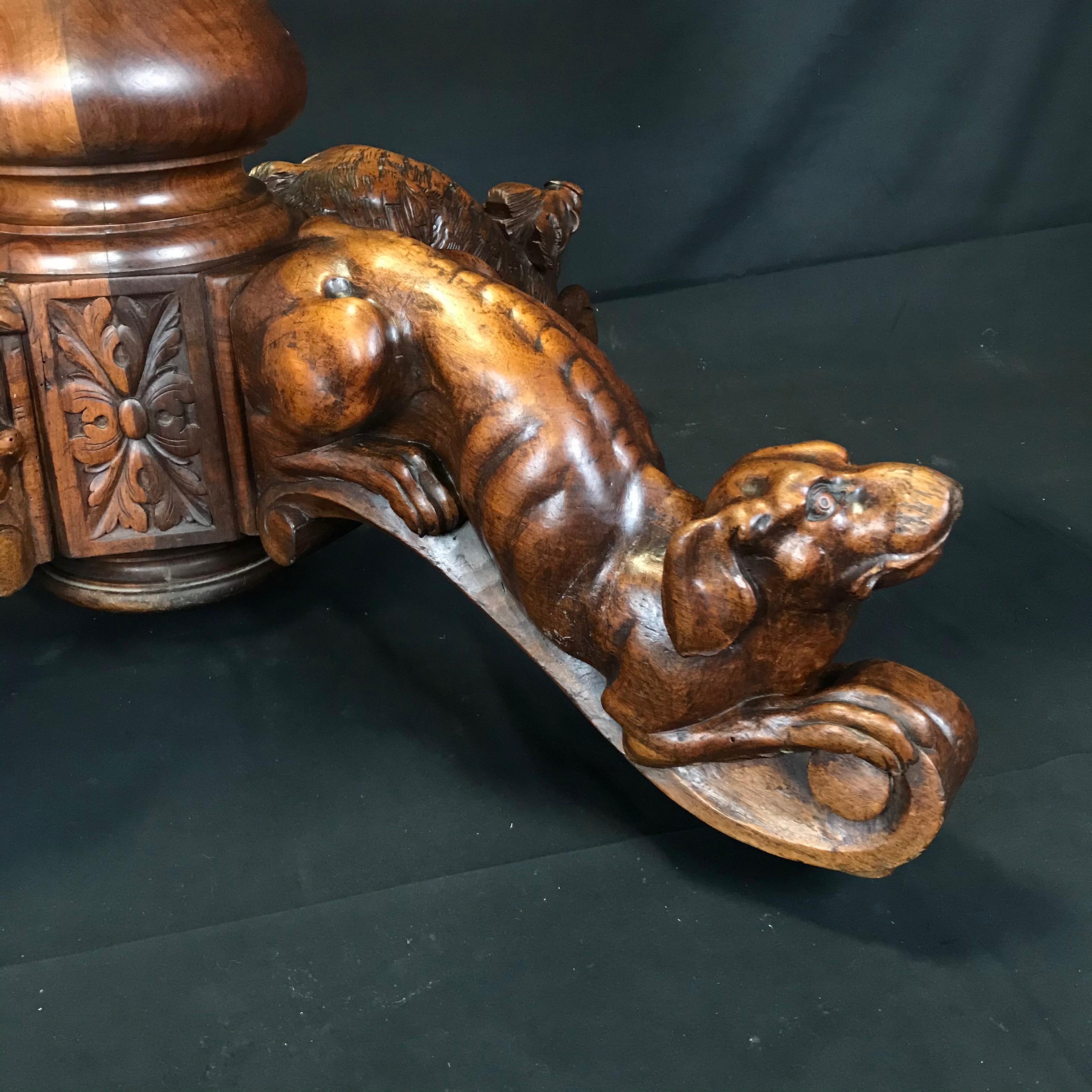 Incredible 19th Century Walnut Hunt Table with Boar, Dog, Deer and Fox 5