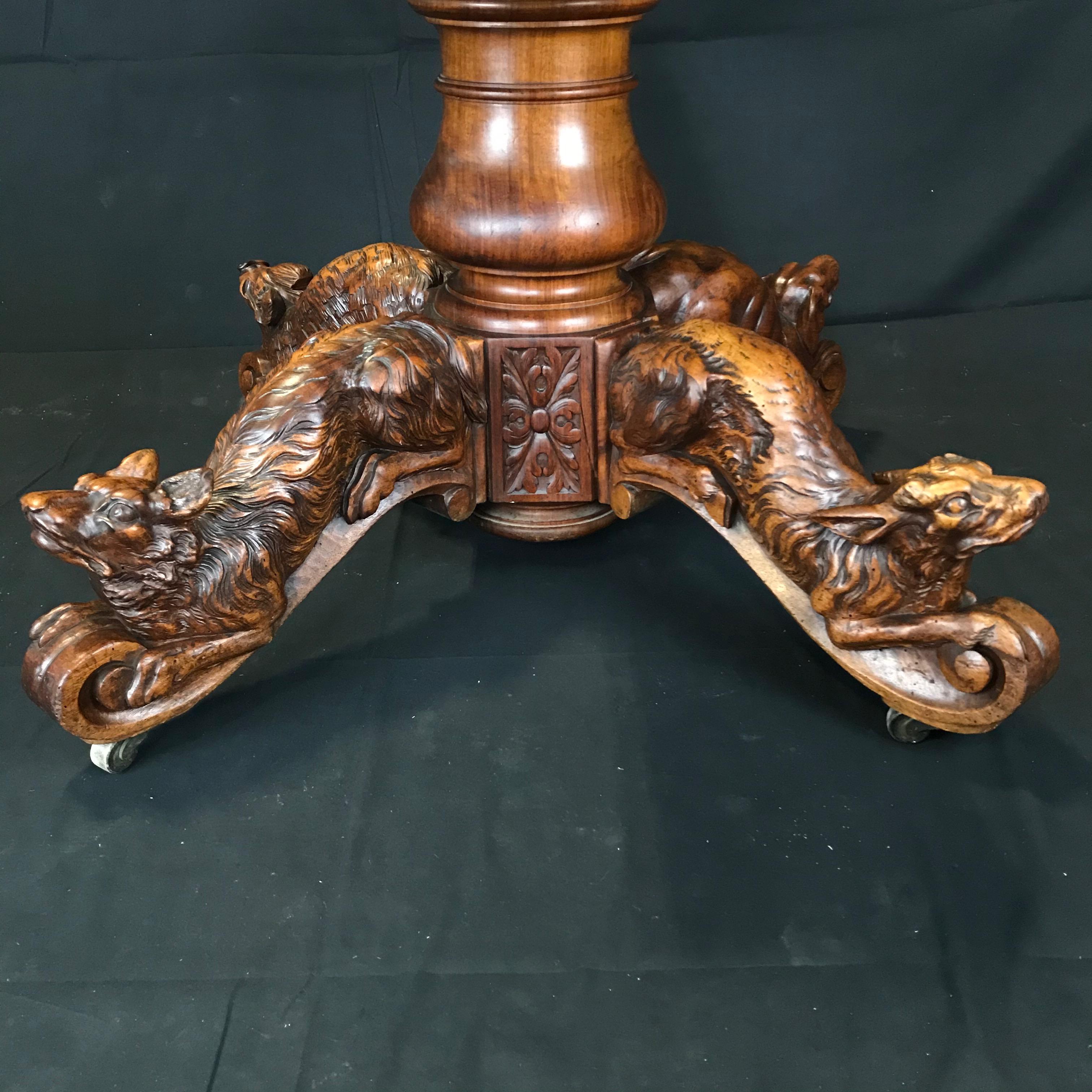 Incredible 19th Century Walnut Hunt Table with Boar, Dog, Deer and Fox 6