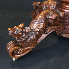 Incredible 19th Century Walnut Hunt Table with Boar, Dog, Deer and Fox