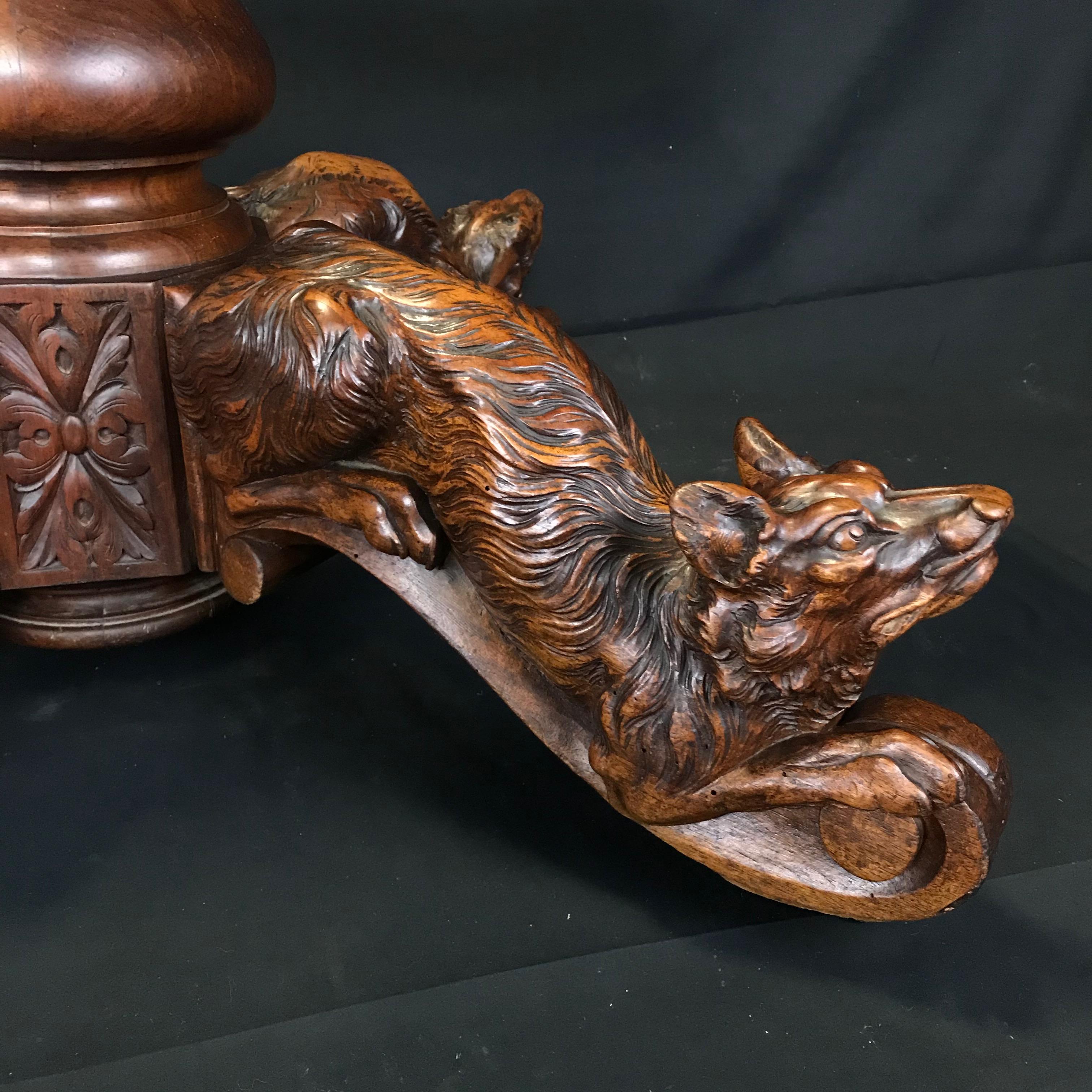 Incredible 19th Century Walnut Hunt Table with Boar, Dog, Deer and Fox In Excellent Condition In Hopewell, NJ