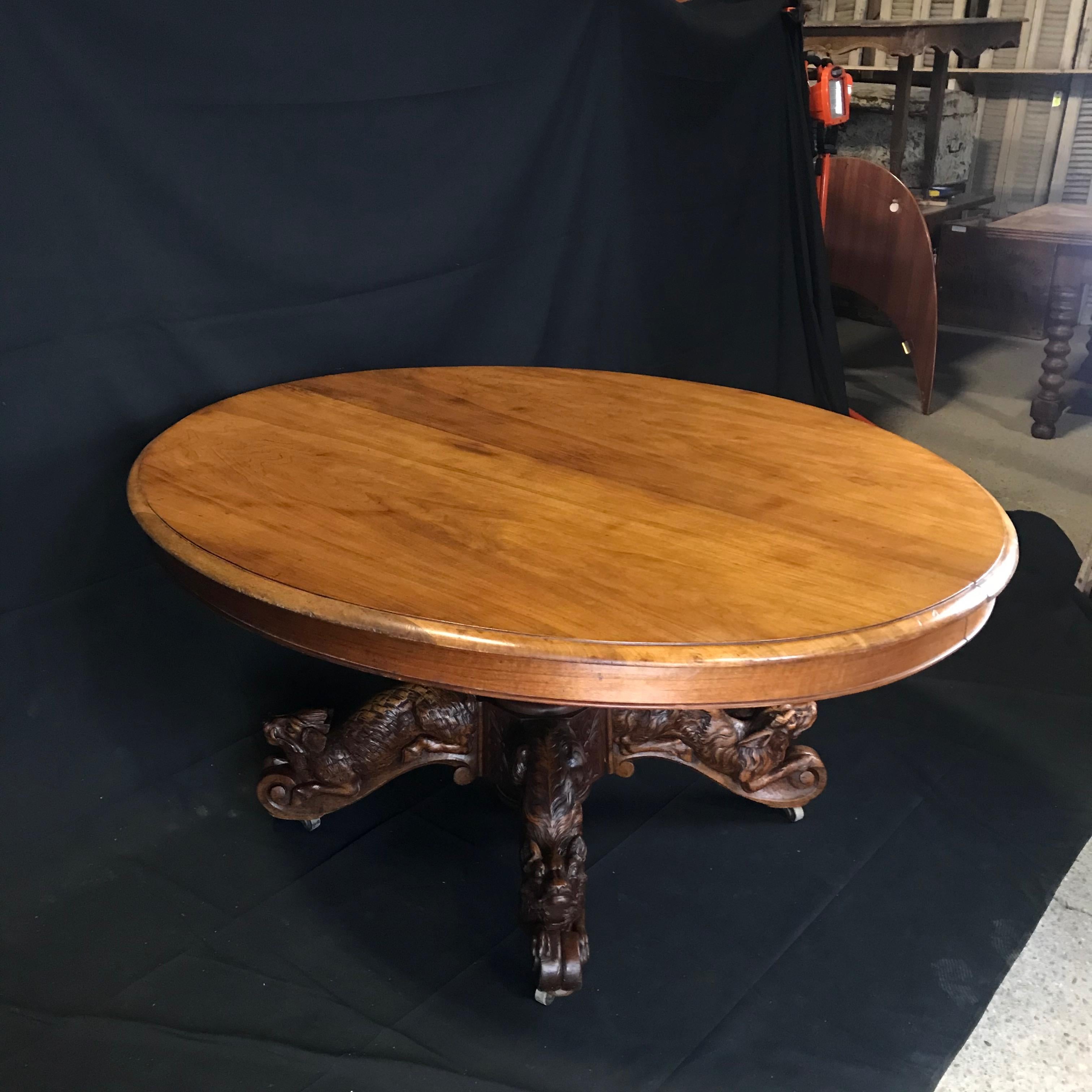 Incredible 19th Century Walnut Hunt Table with Boar, Dog, Deer and Fox 1