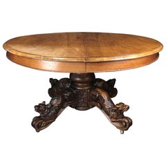 Incredible 19th Century Walnut Hunt Table with Boar, Dog, Deer and Fox