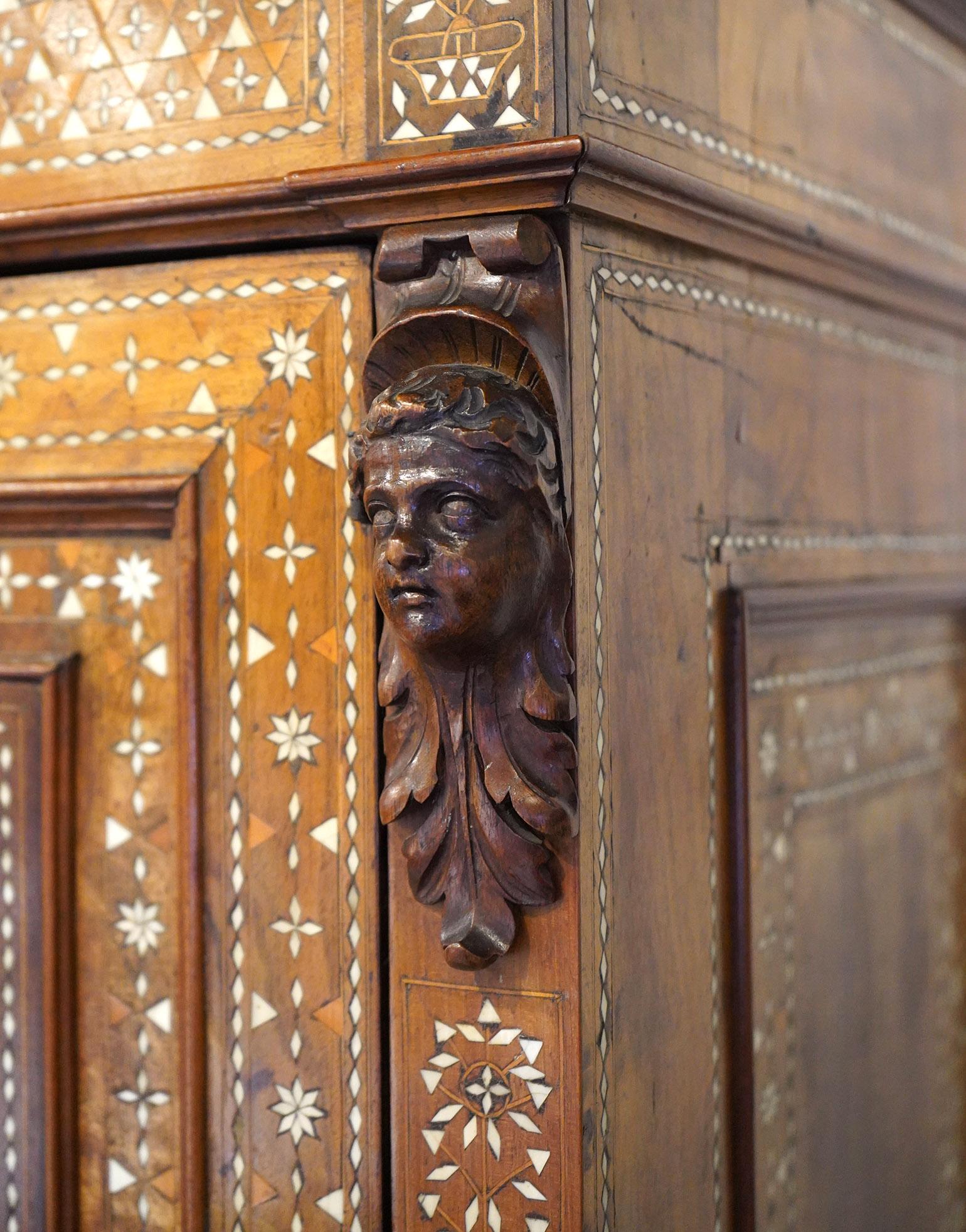 Incredible 19th Ct Italian Inlaid Cabinet with Figural Design 2 Door/ 4 Drawers For Sale 5