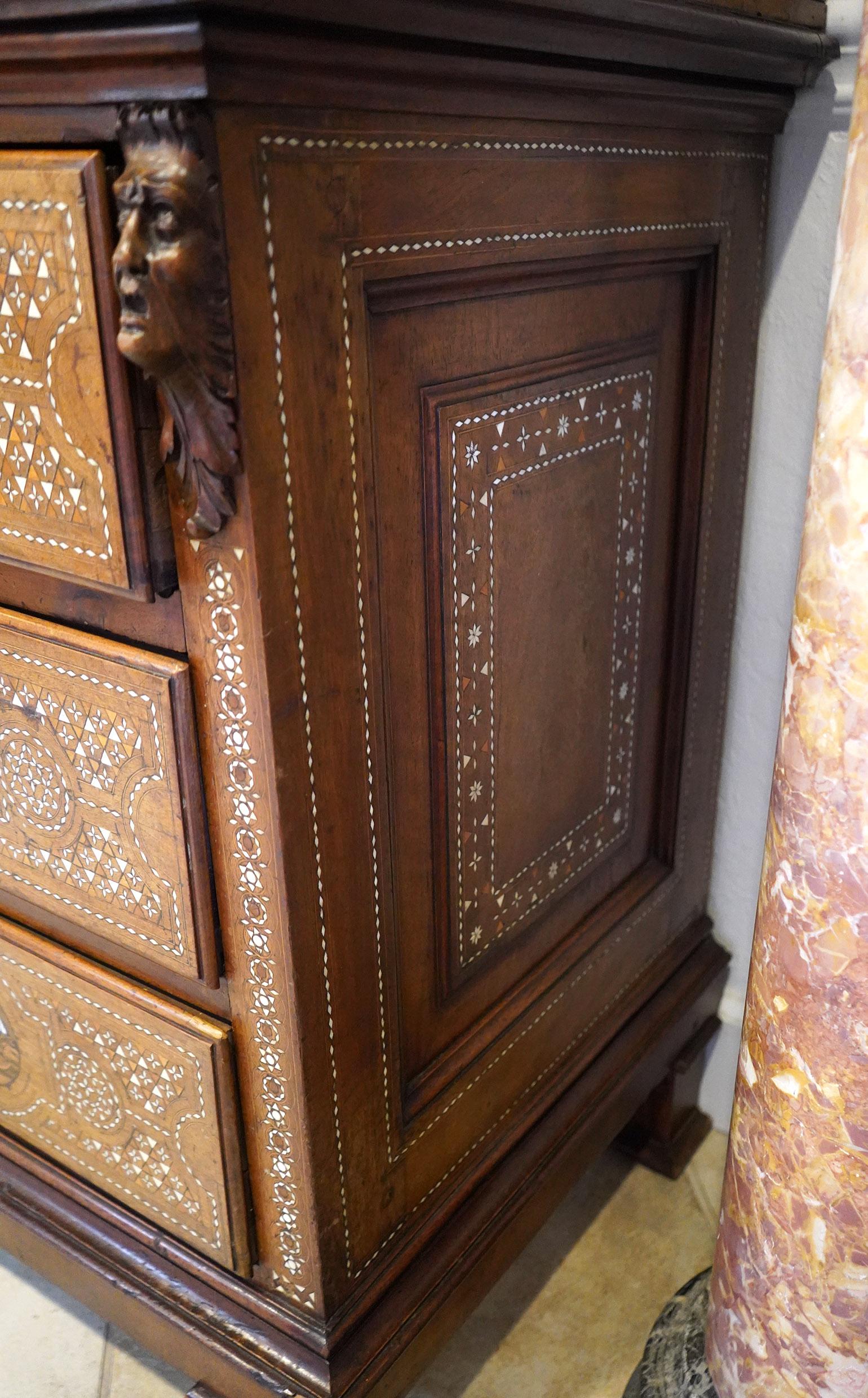 Incredible 19th Ct Italian Inlaid Cabinet with Figural Design 2 Door/ 4 Drawers For Sale 6