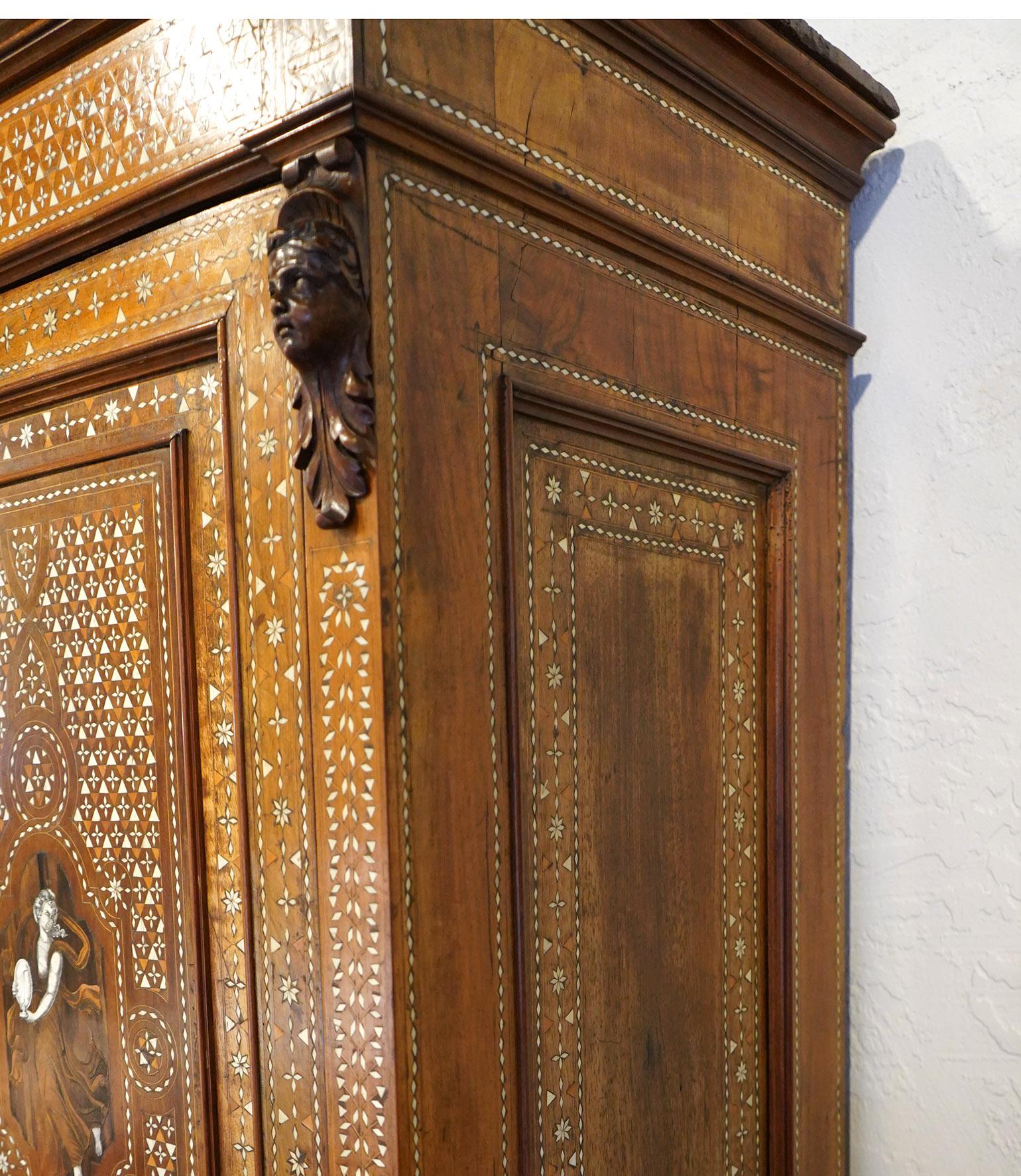 Incredible 19th Ct Italian Inlaid Cabinet with Figural Design 2 Door/ 4 Drawers For Sale 7