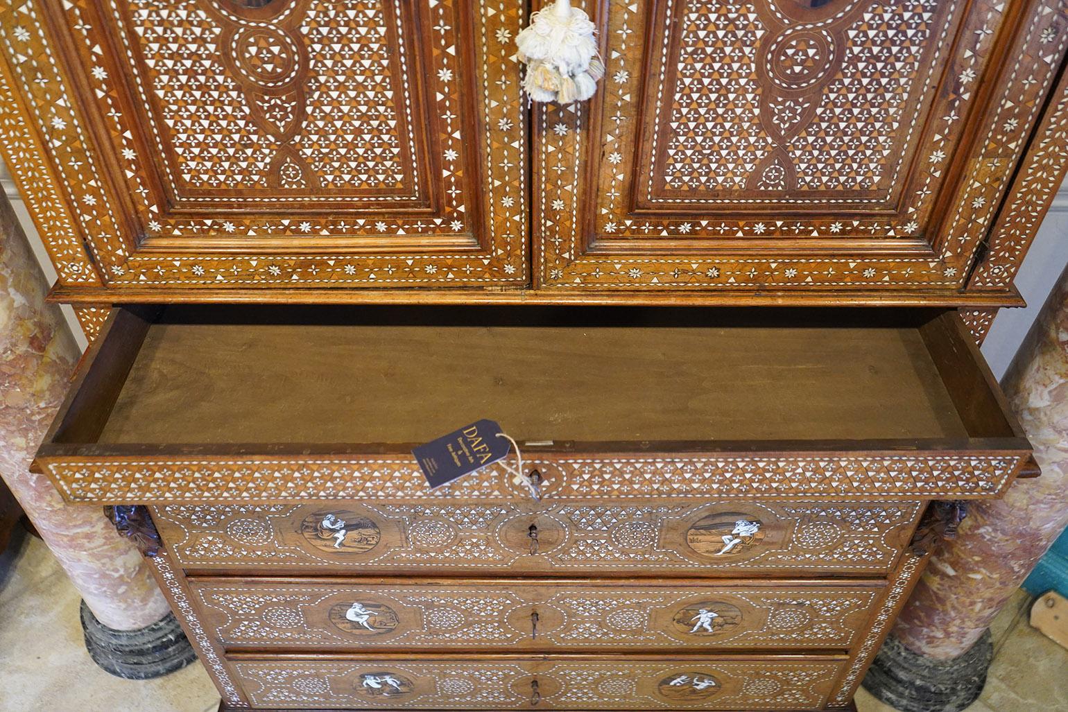Incredible 19th Ct Italian Inlaid Cabinet with Figural Design 2 Door/ 4 Drawers For Sale 9