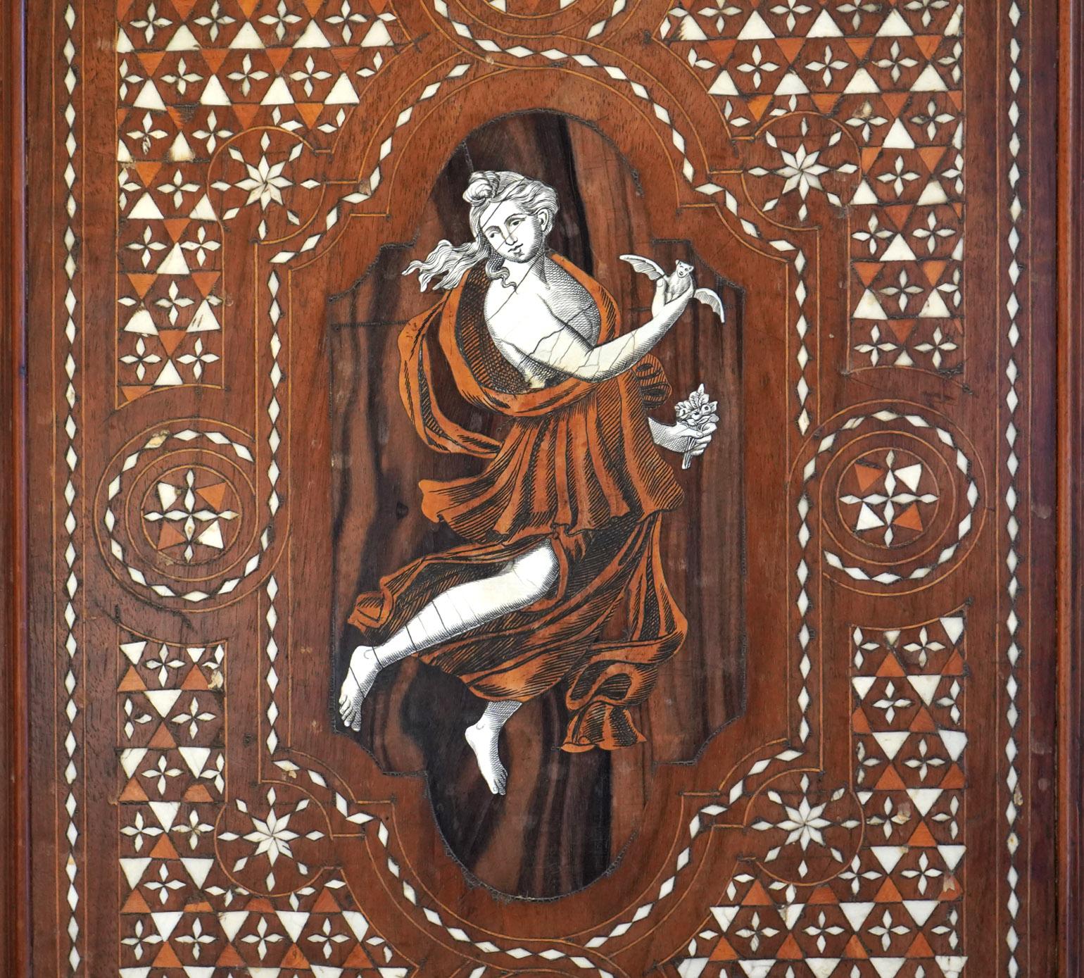 19th Century Incredible 19th Ct Italian Inlaid Cabinet with Figural Design 2 Door/ 4 Drawers For Sale