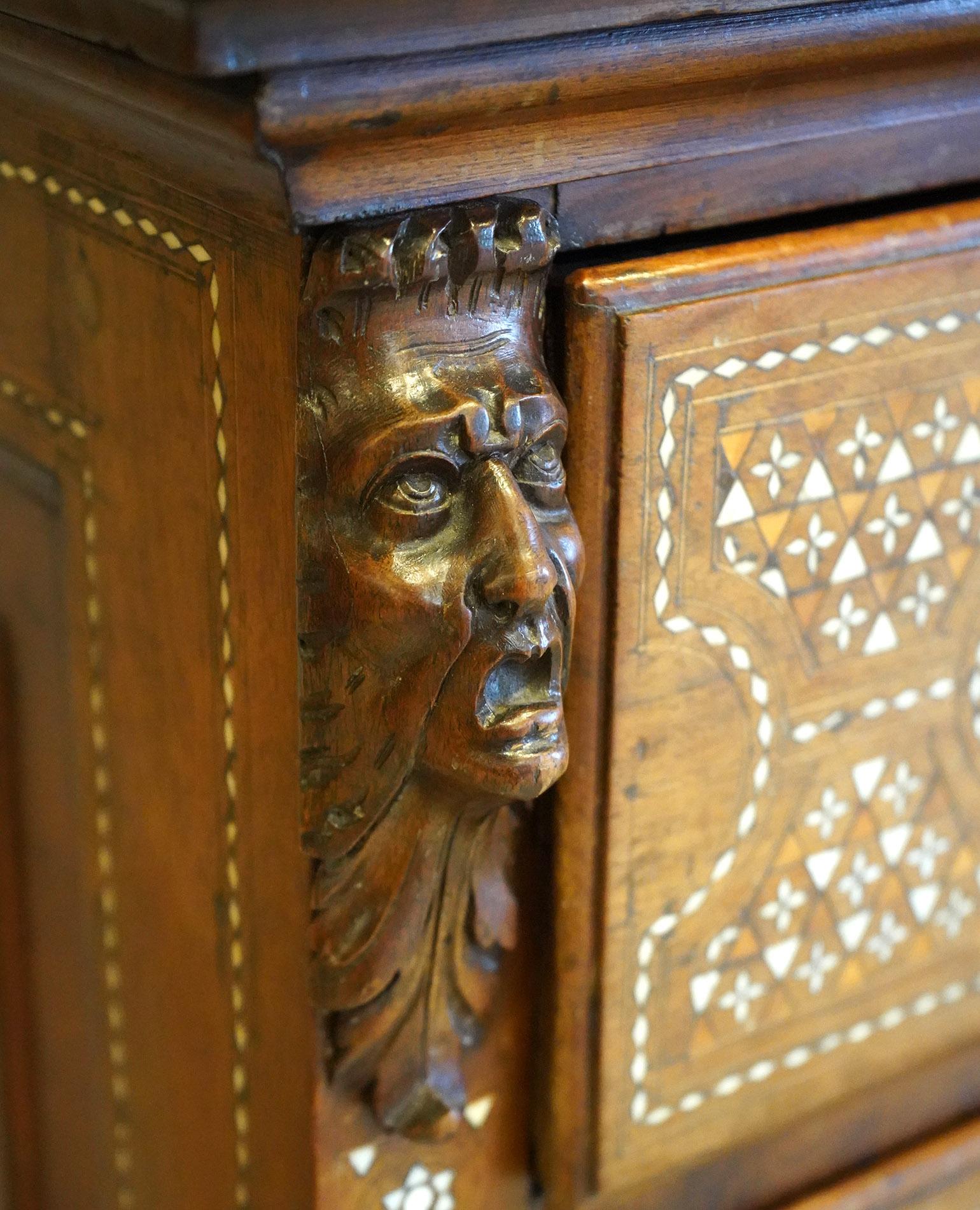 Incredible 19th Ct Italian Inlaid Cabinet with Figural Design 2 Door/ 4 Drawers For Sale 1