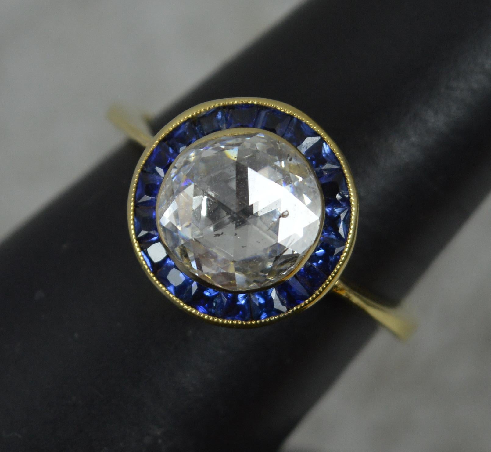 Incredible 2ct Rose Cut Diamond and Sapphire 18ct Gold Halo Engagement Ring 1