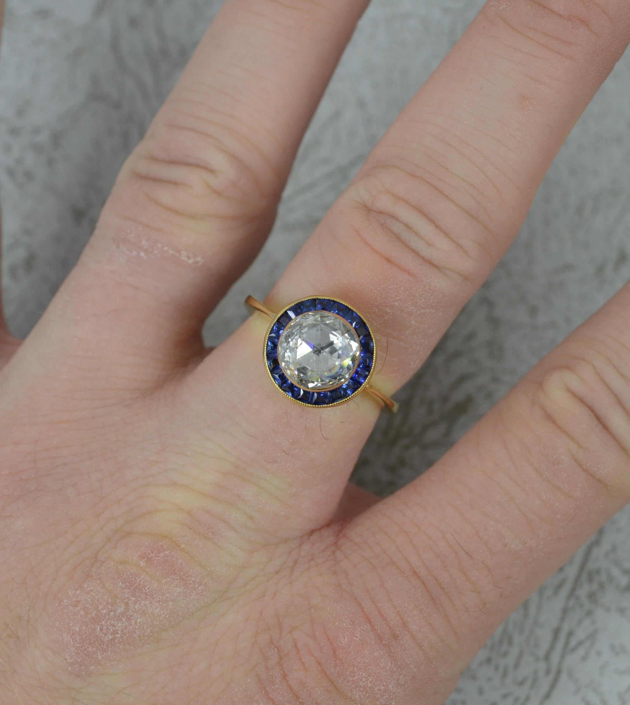 Incredible 2ct Rose Cut Diamond and Sapphire 18ct Gold Halo Engagement Ring 2