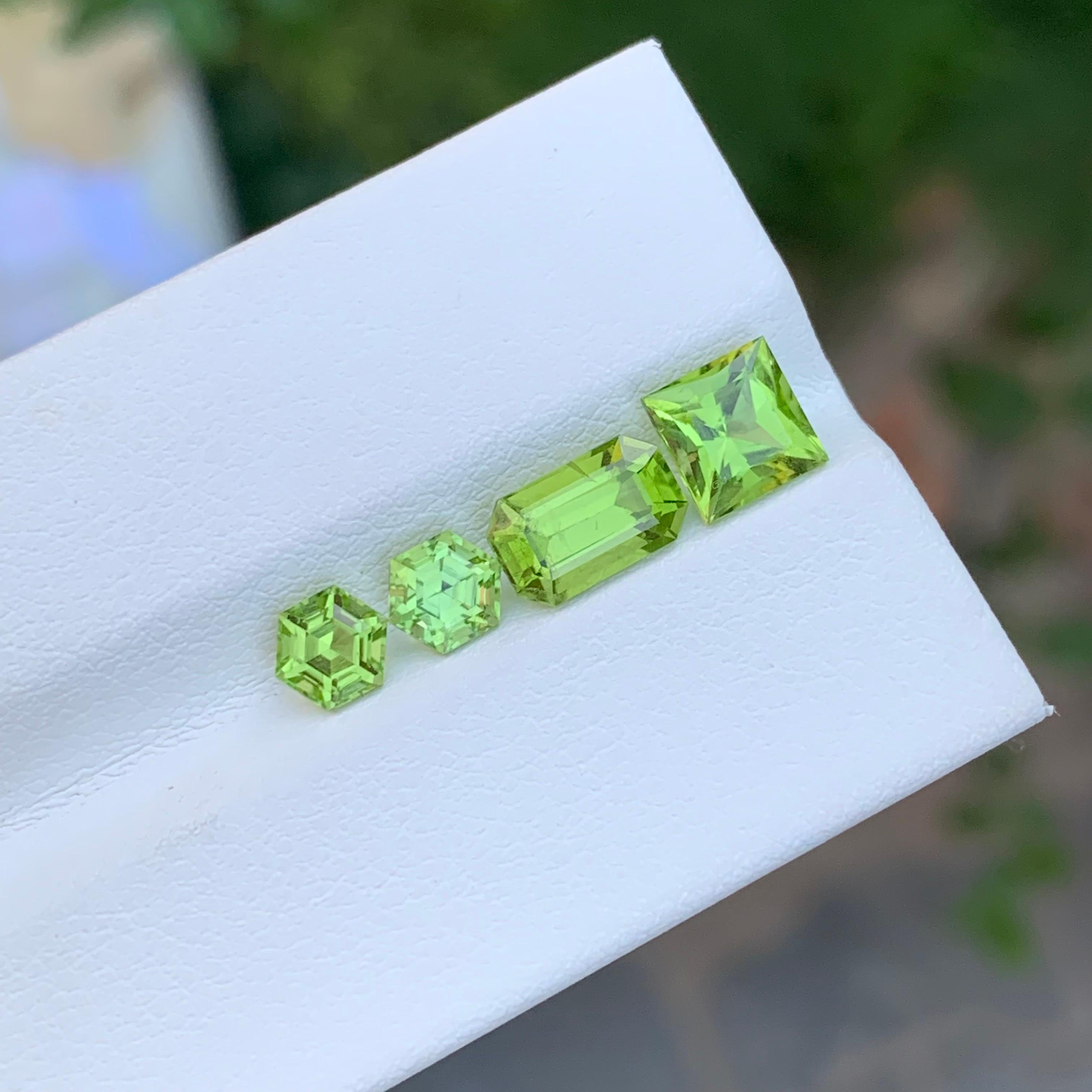 Loose Peridot Lot 
Weight: 4.05 Carats
Sizes: 0.65 To 1.65 Carat 
Colour: Green
Origin: Supat Valley, Pakistan
Certificate: On Demand
Treatment: Non

Peridot, a vibrant and lustrous gemstone, has been cherished for centuries for its unique green