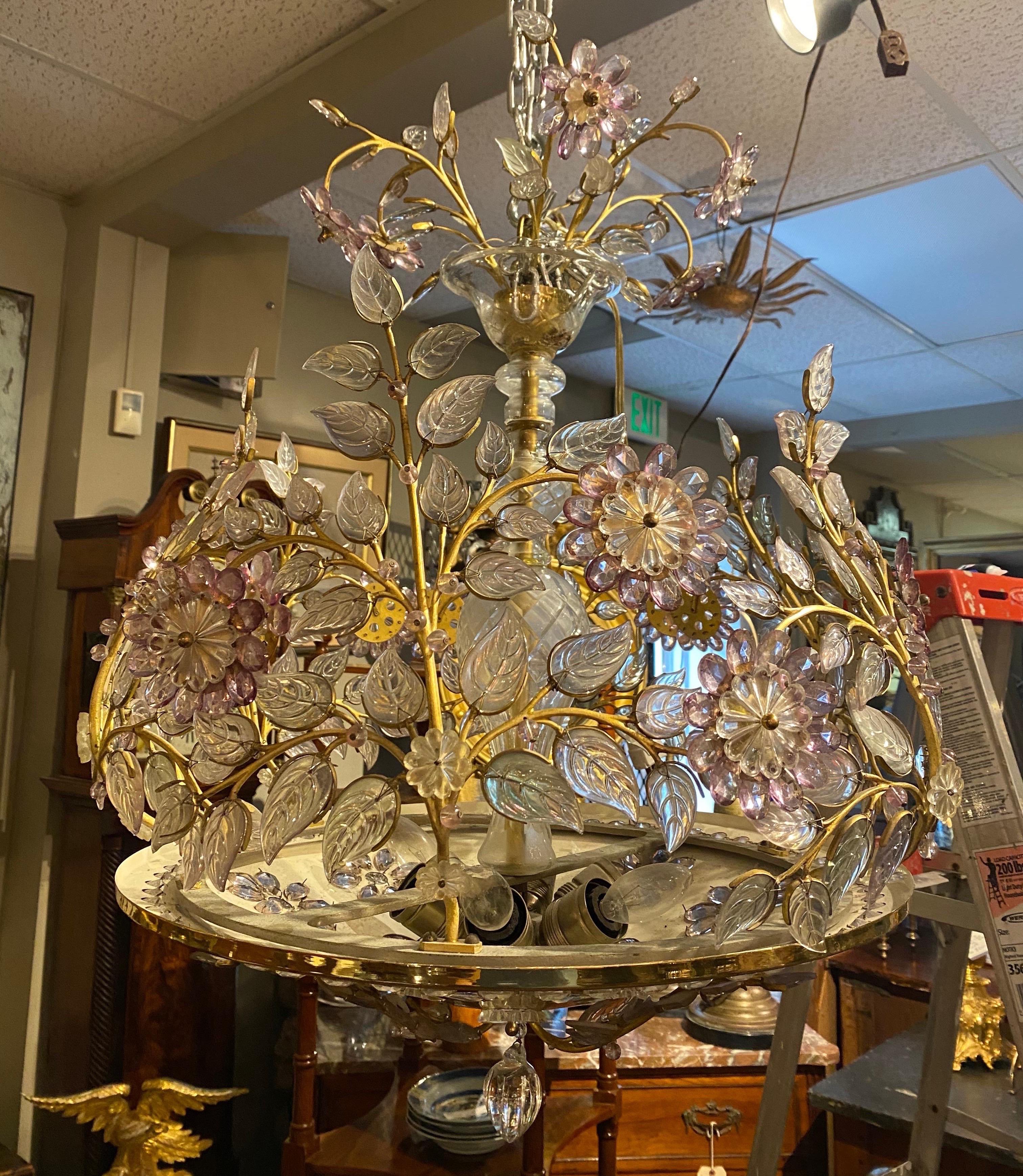 Incredible 6-Light Midcentury French Chandelier by Maison Baguès, Paris In Good Condition For Sale In Charleston, SC