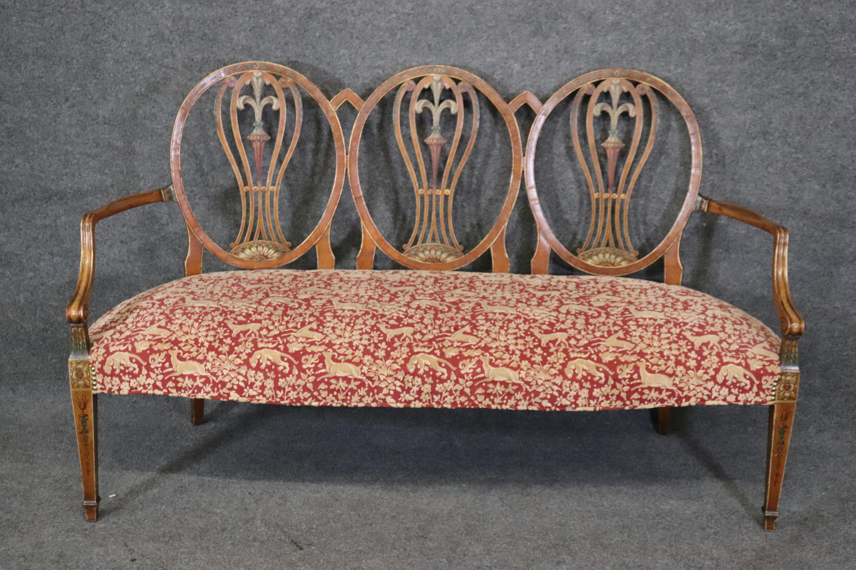 English Incredible Adams Painted Decorated Triple Oval Back Settee Circa 1910 For Sale