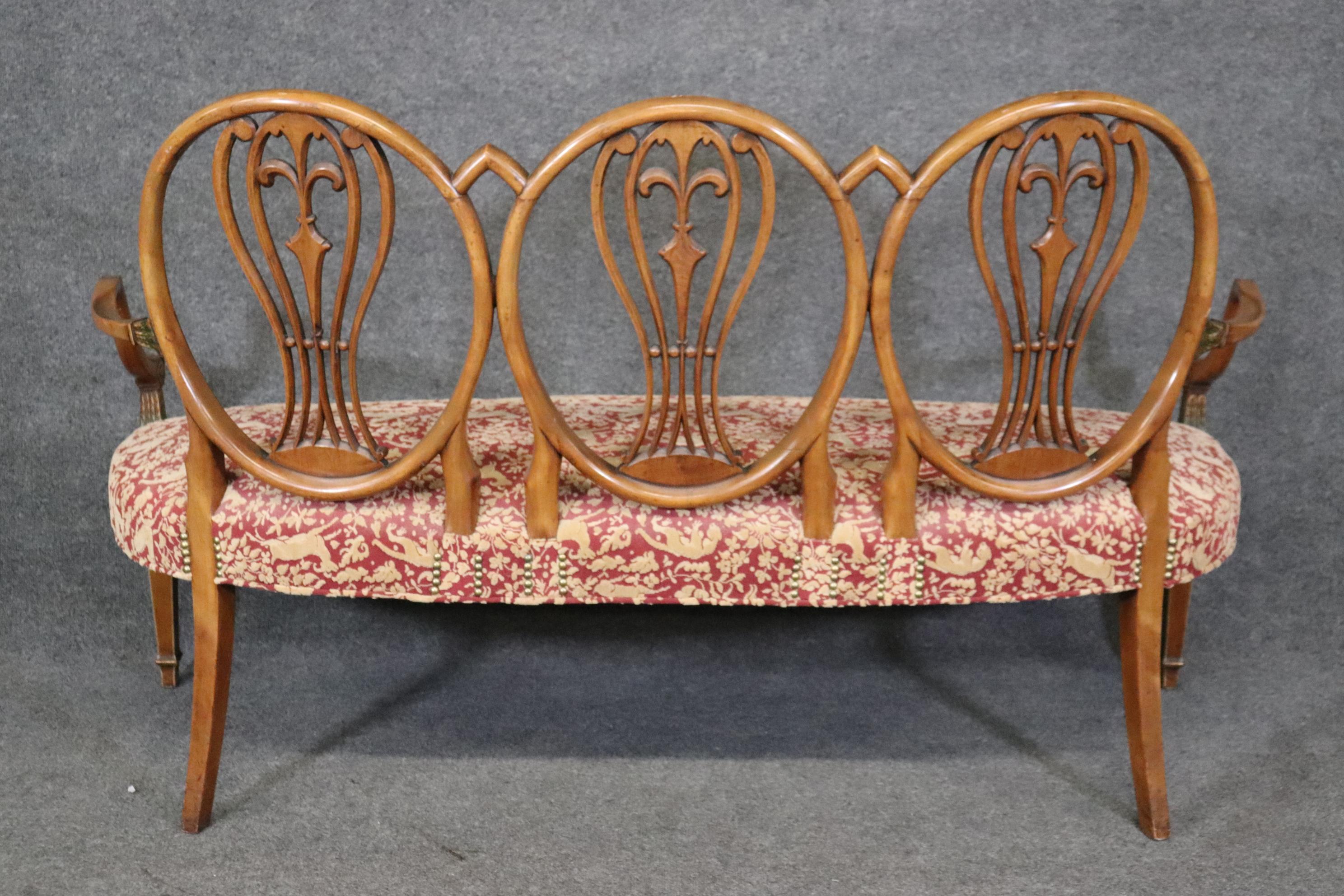 Early 20th Century Incredible Adams Painted Decorated Triple Oval Back Settee Circa 1910 For Sale