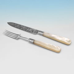 Incredible aesthetic design silver and mother of pearl dessert set from 1891