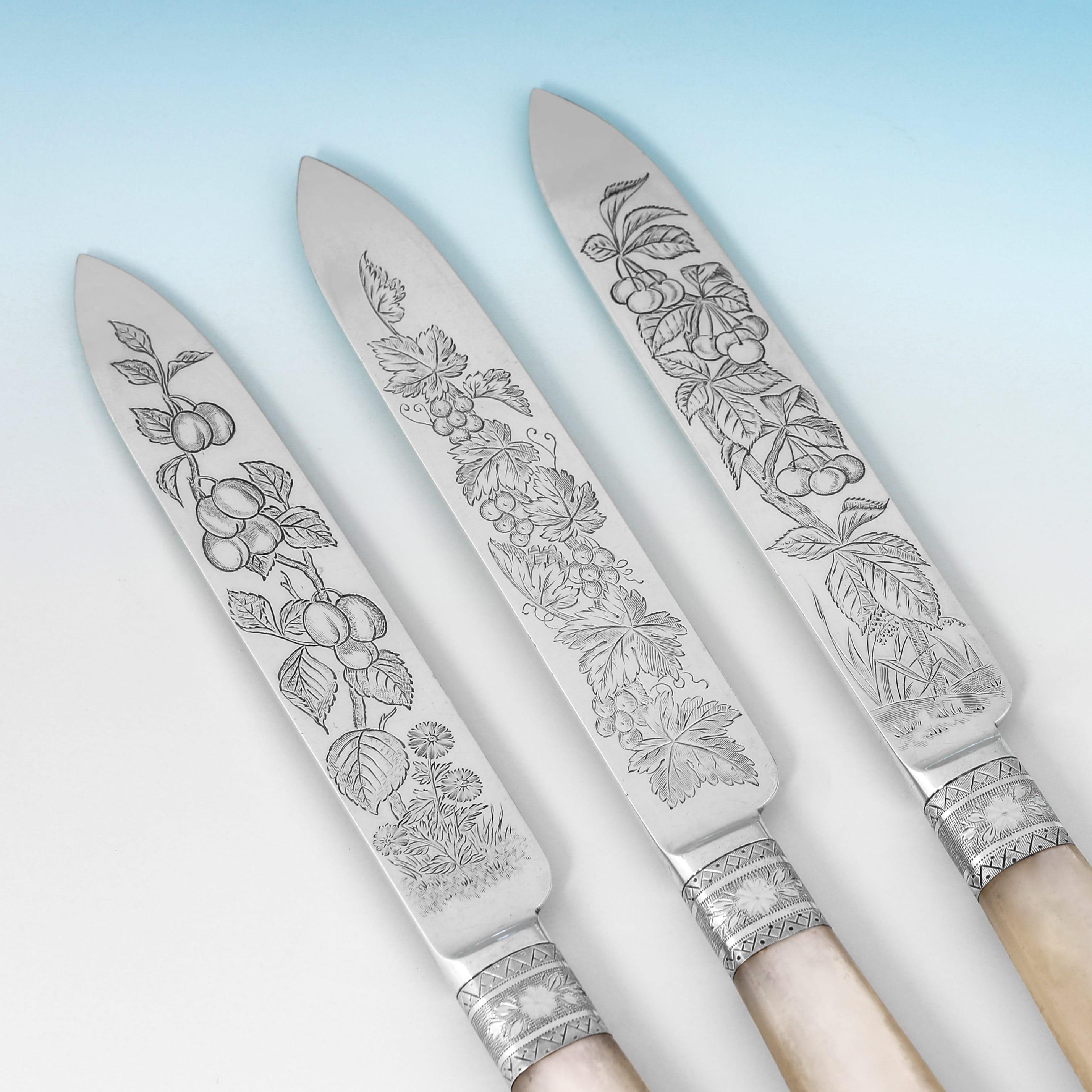 Sterling Silver Incredible aesthetic design silver and mother of pearl dessert set from 1891