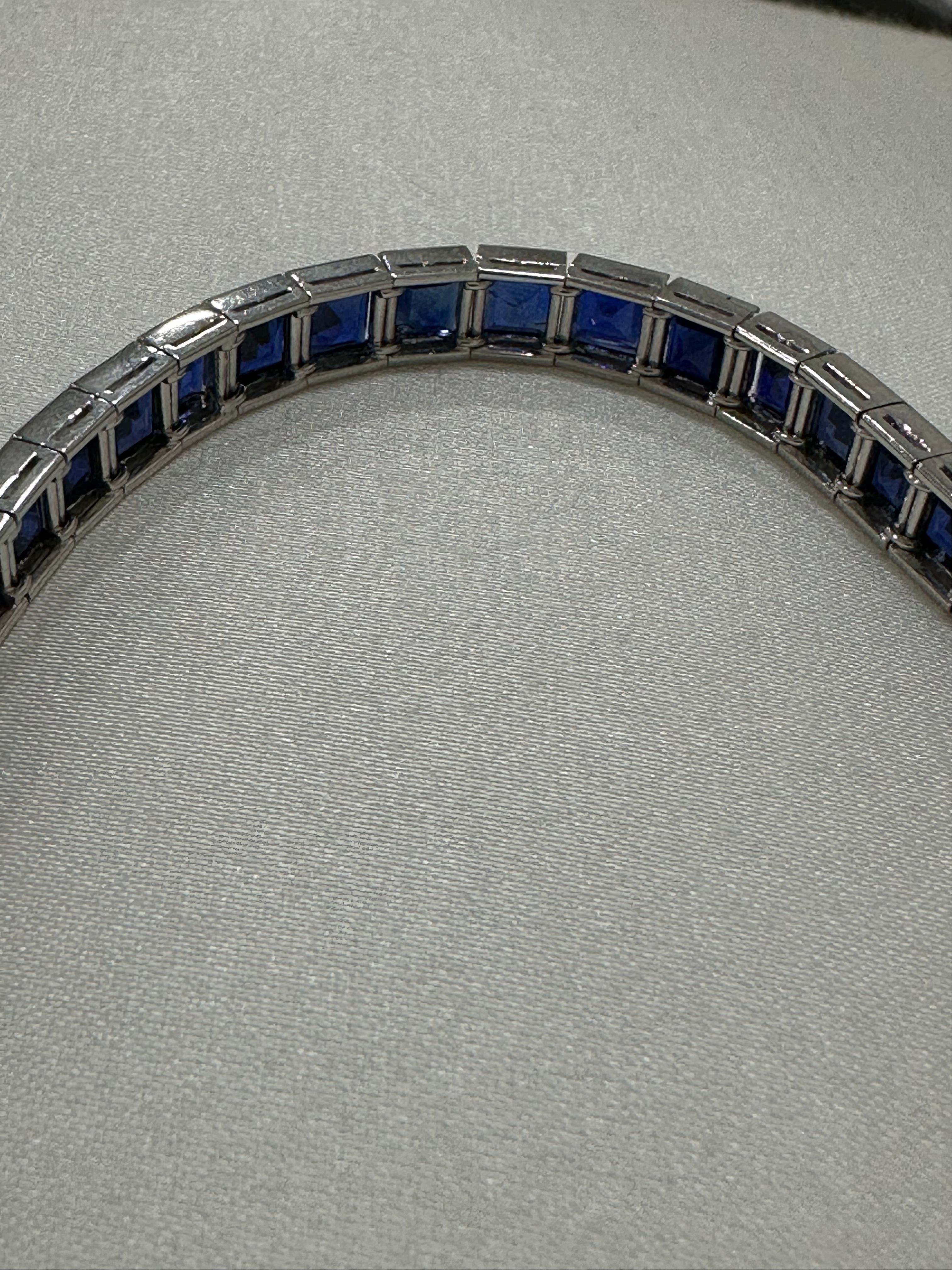 Women's or Men's AGL Certified 16.5 Carat Unheated Sapphire Platinum Line Bracelet For Sale