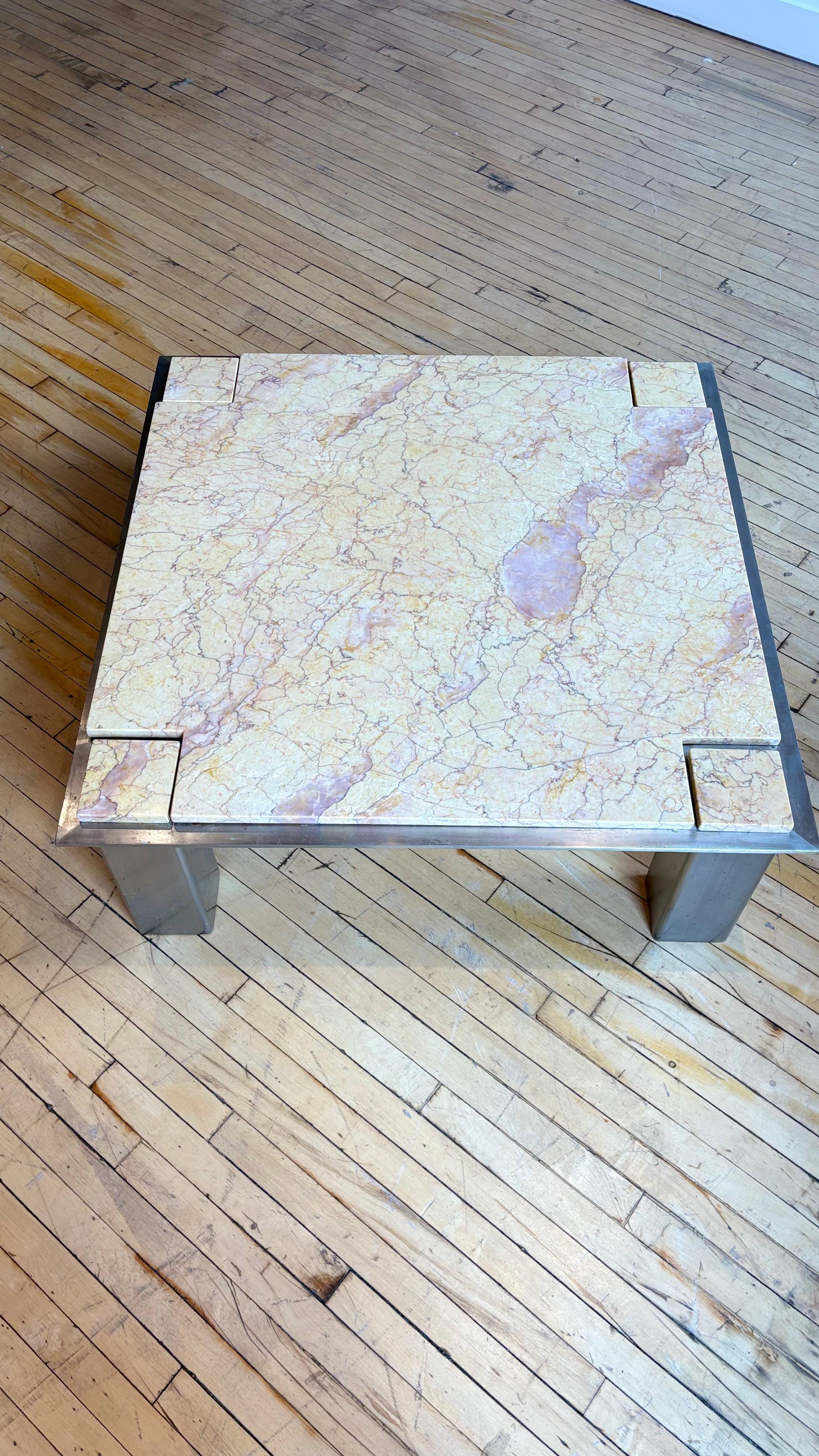 Post-Modern Incredible Aluminum and Marble Large Coffee Table For Sale