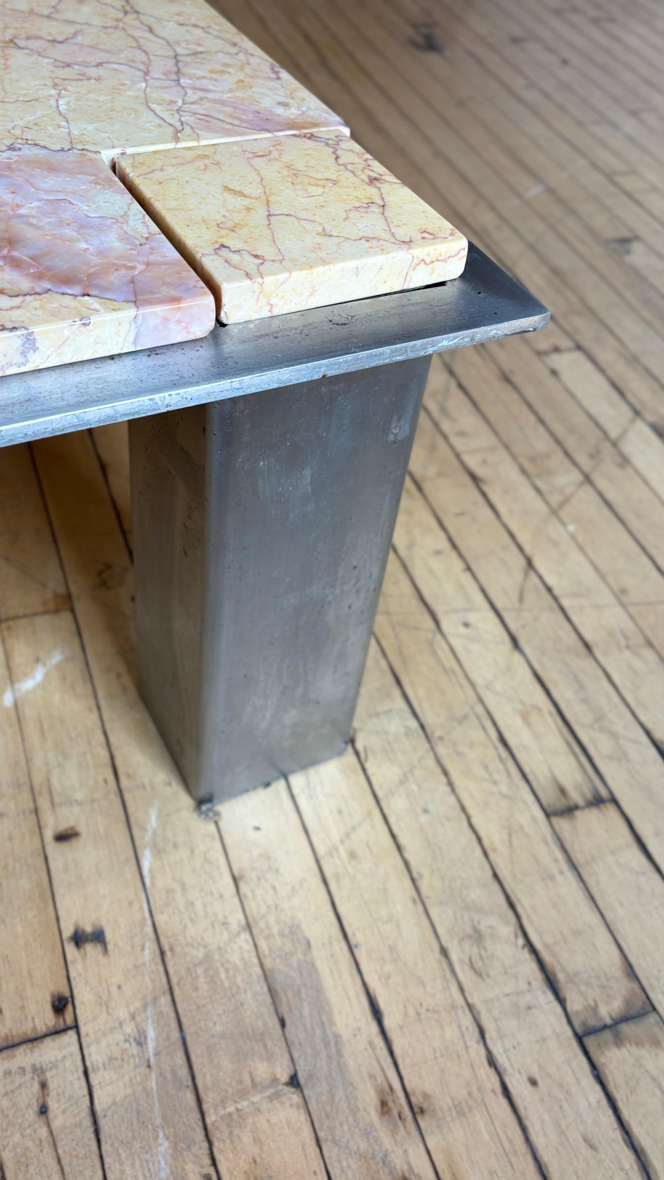 French Incredible Aluminum and Marble Large Coffee Table For Sale